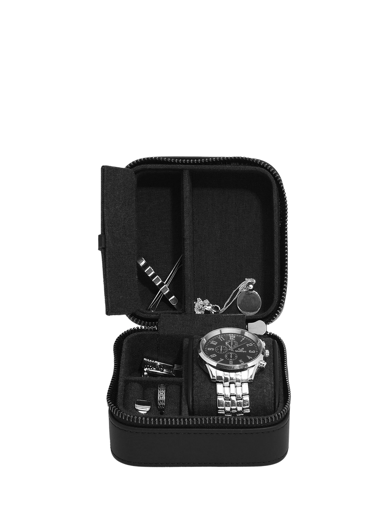 Stackers fluted watch and jewellery box black faux leather, UK version