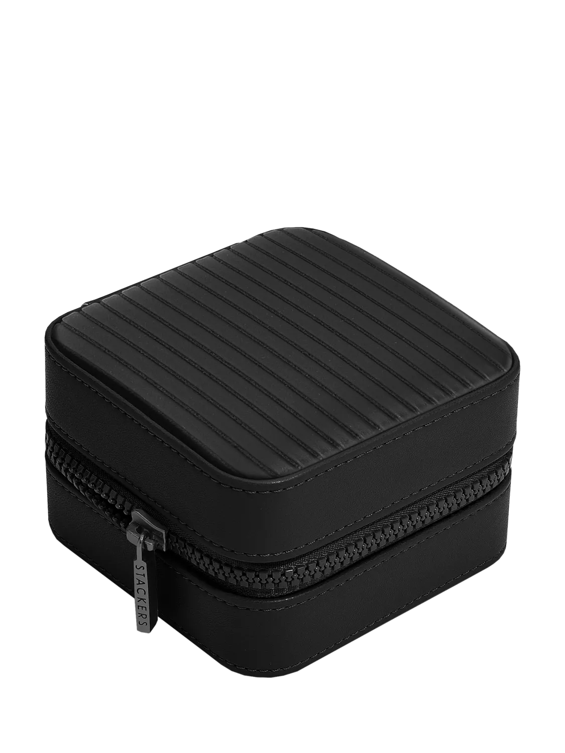 Stackers fluted watch and jewellery box black faux leather, UK version