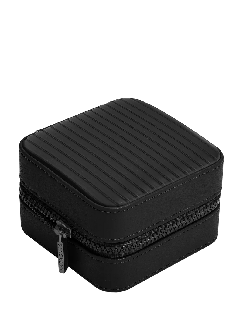 Stackers fluted watch and jewellery box black faux leather, UK version