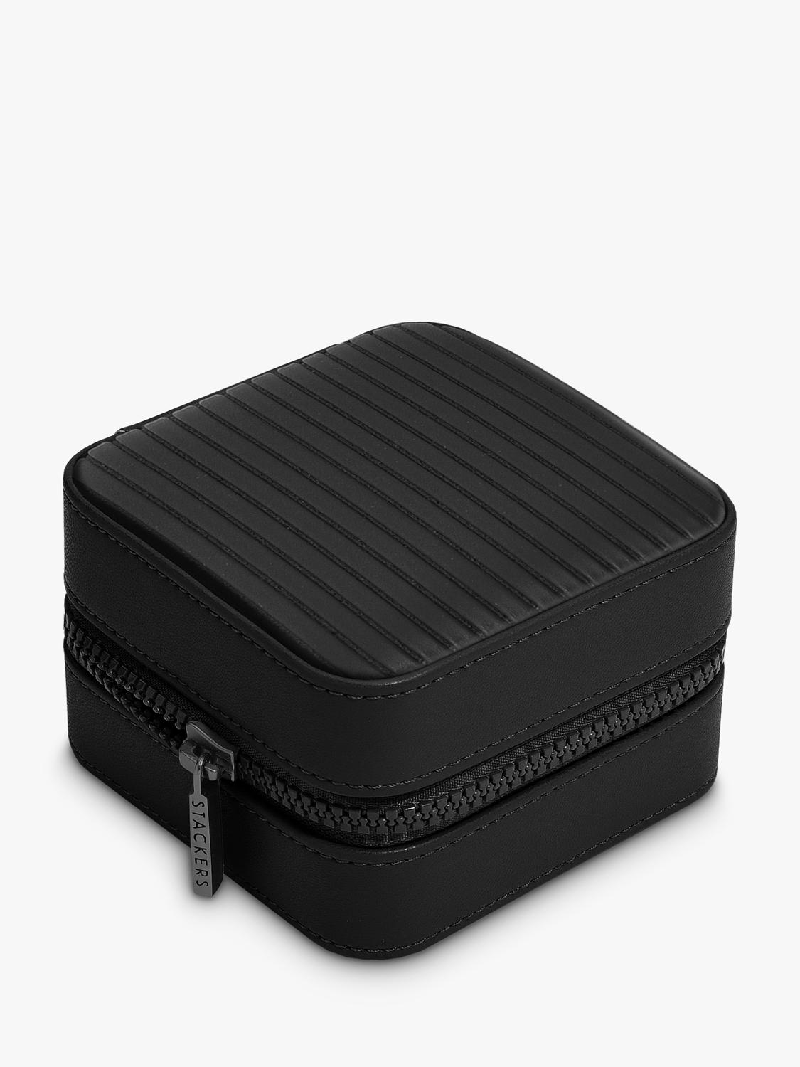 Stackers fluted watch and jewellery box black faux leather, UK version