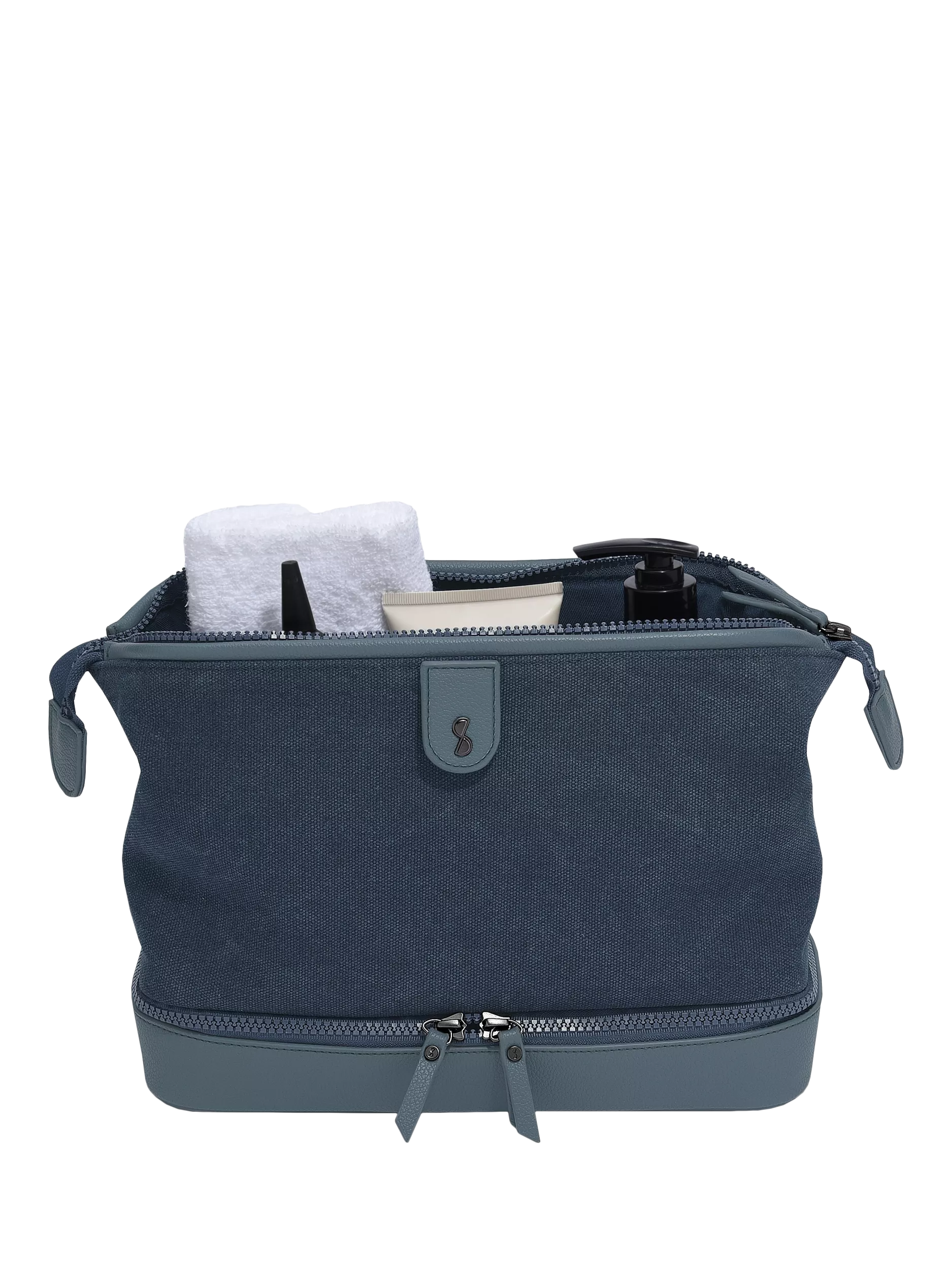 Stackers blue canvas wash bag, UK version