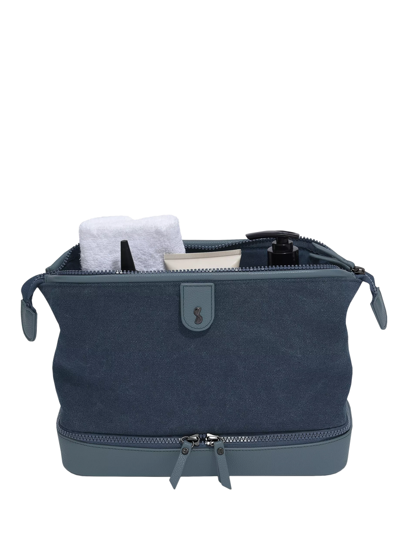 Stackers blue canvas wash bag, UK version