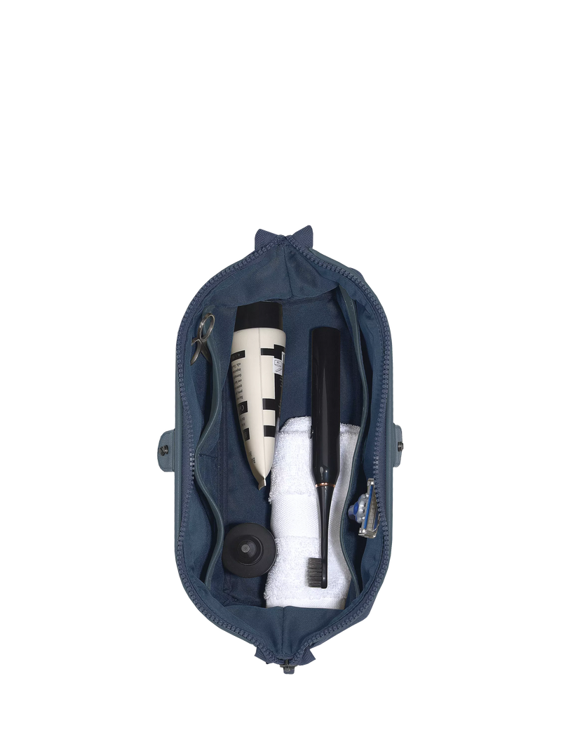 Stackers blue canvas wash bag, UK version