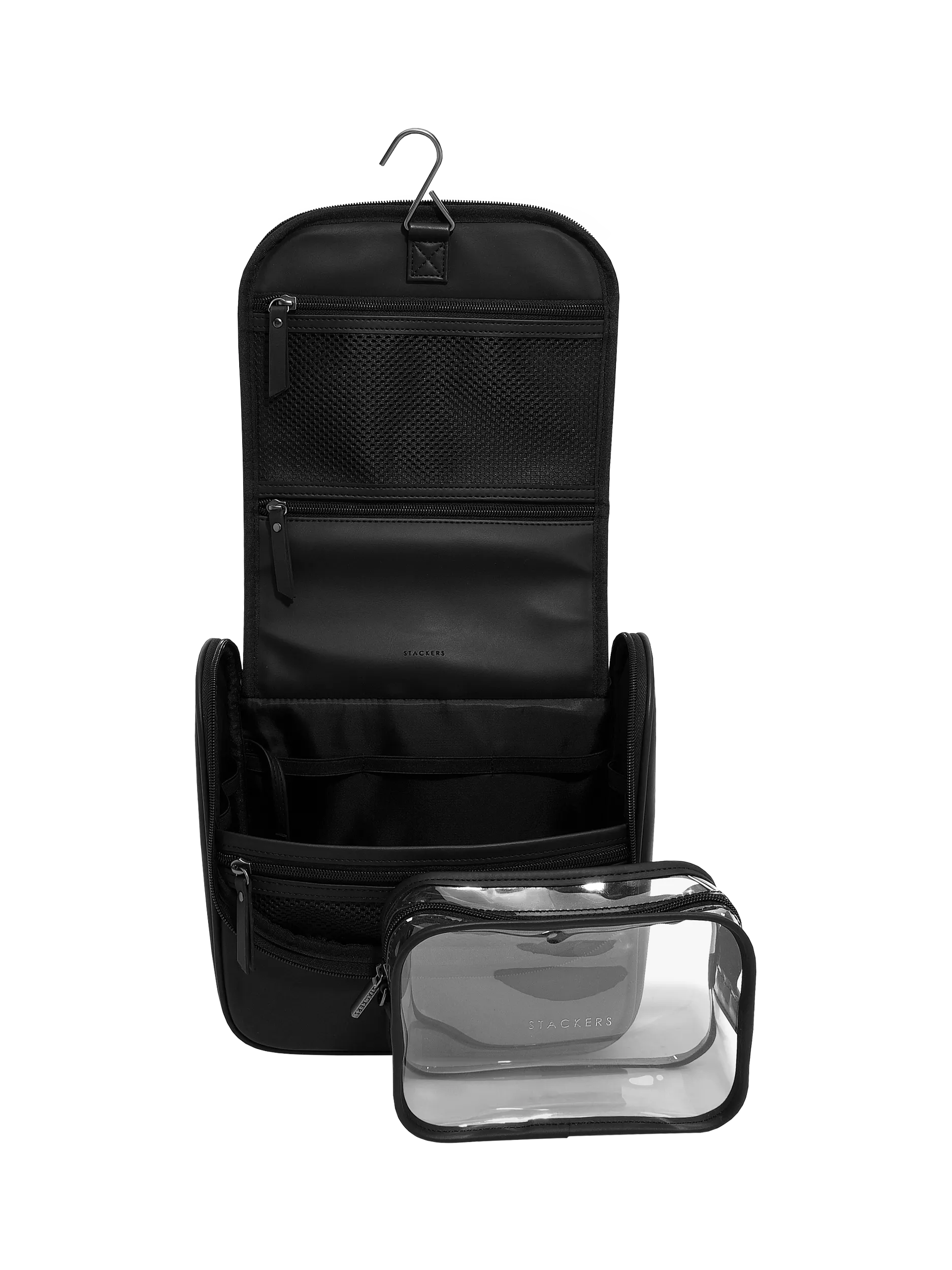 Stackers fluted large hanging wash bag black, British brand