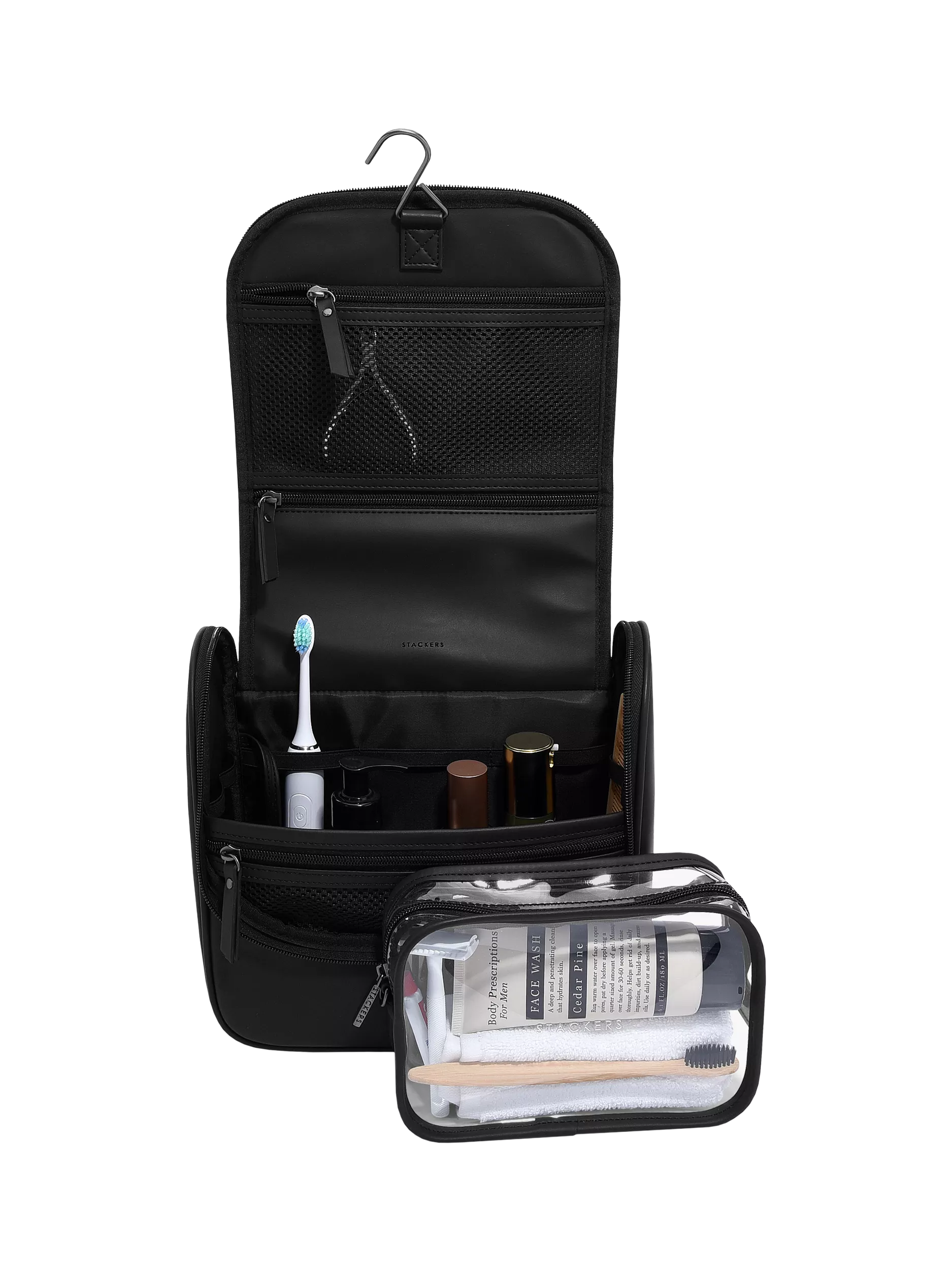 Stackers fluted large hanging wash bag black, British brand