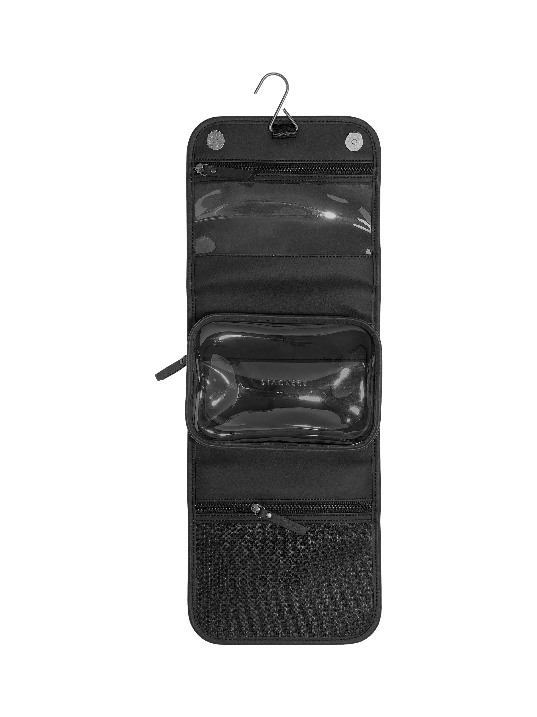 Stackers travel wash bag black fluted faux leather imported from the UK