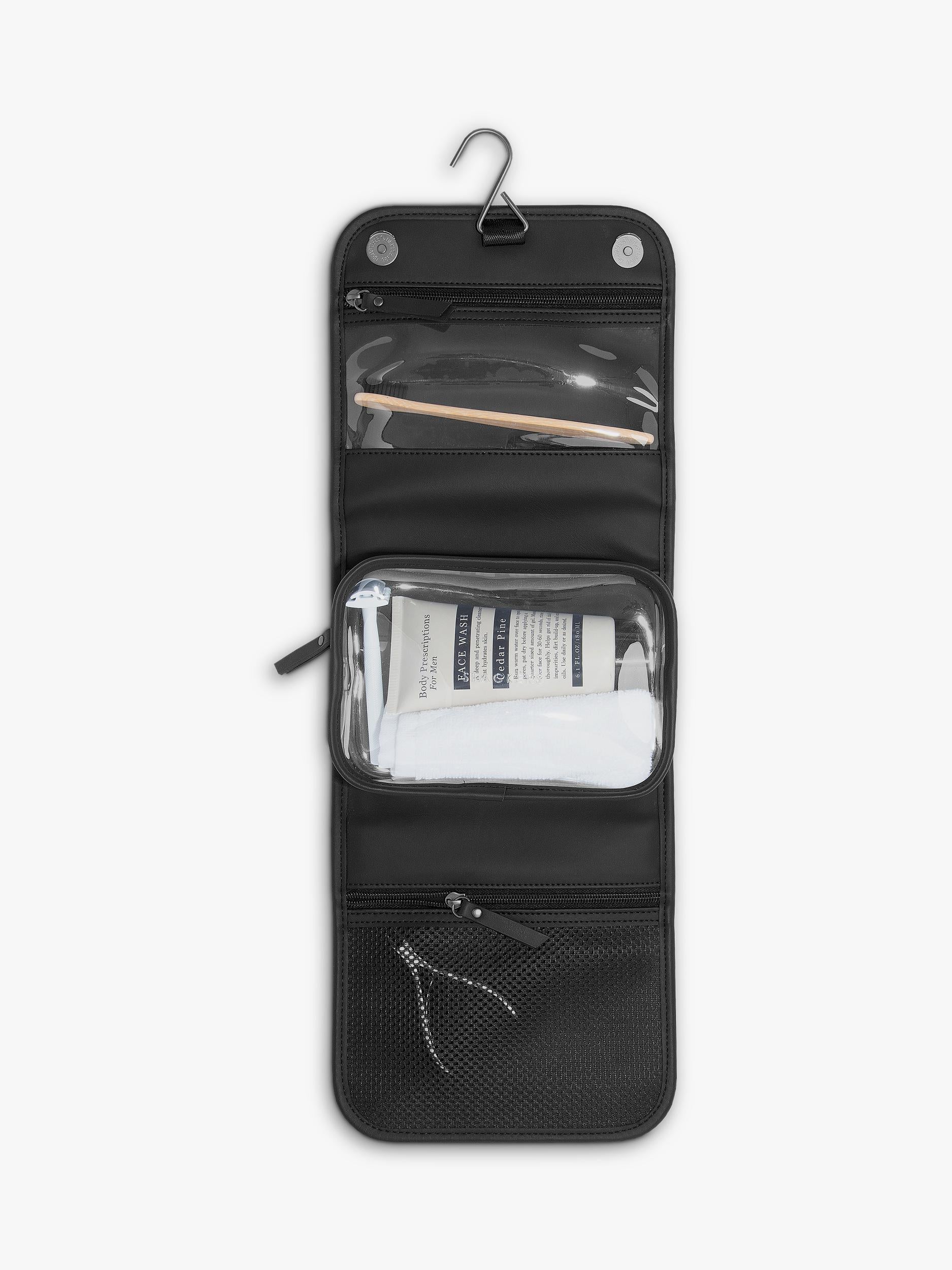 Stackers travel wash bag black fluted faux leather imported from the UK