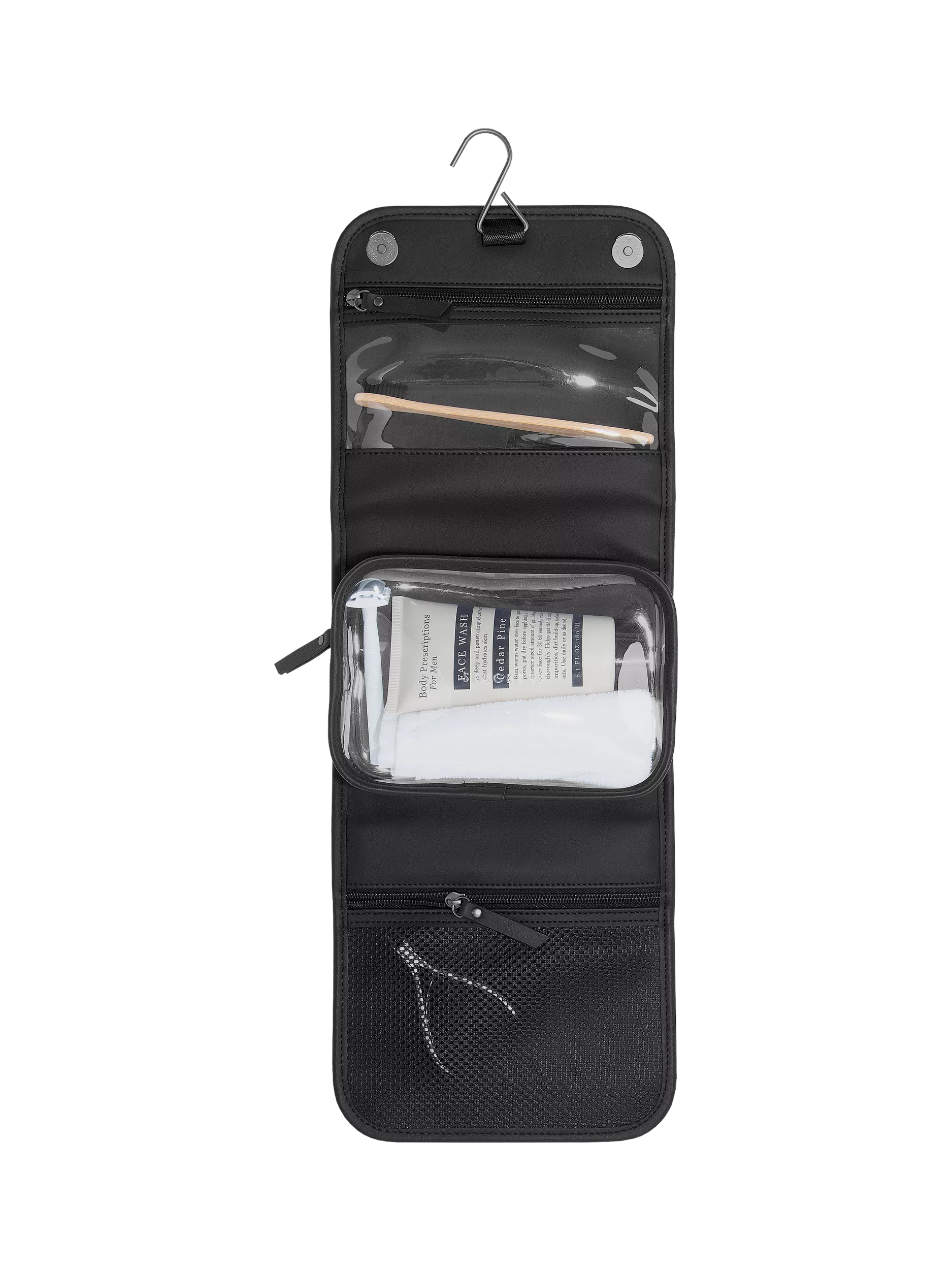 Stackers travel wash bag black fluted faux leather imported from the UK