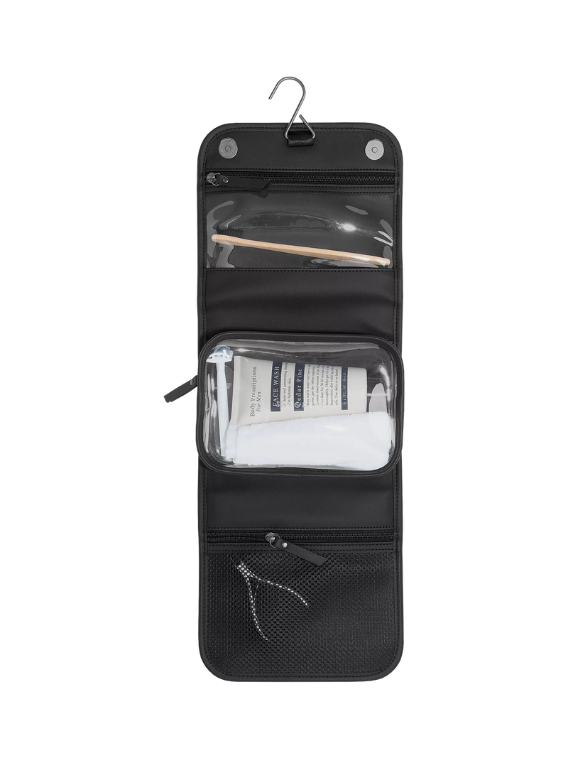 Stackers travel wash bag black fluted faux leather imported from the UK