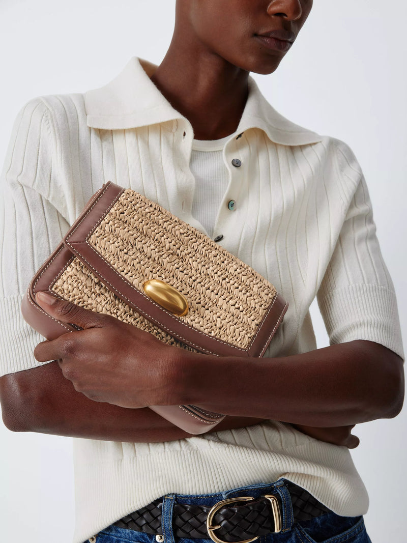 John Lewis Intentional raffia leather medium crossbody bag - British product