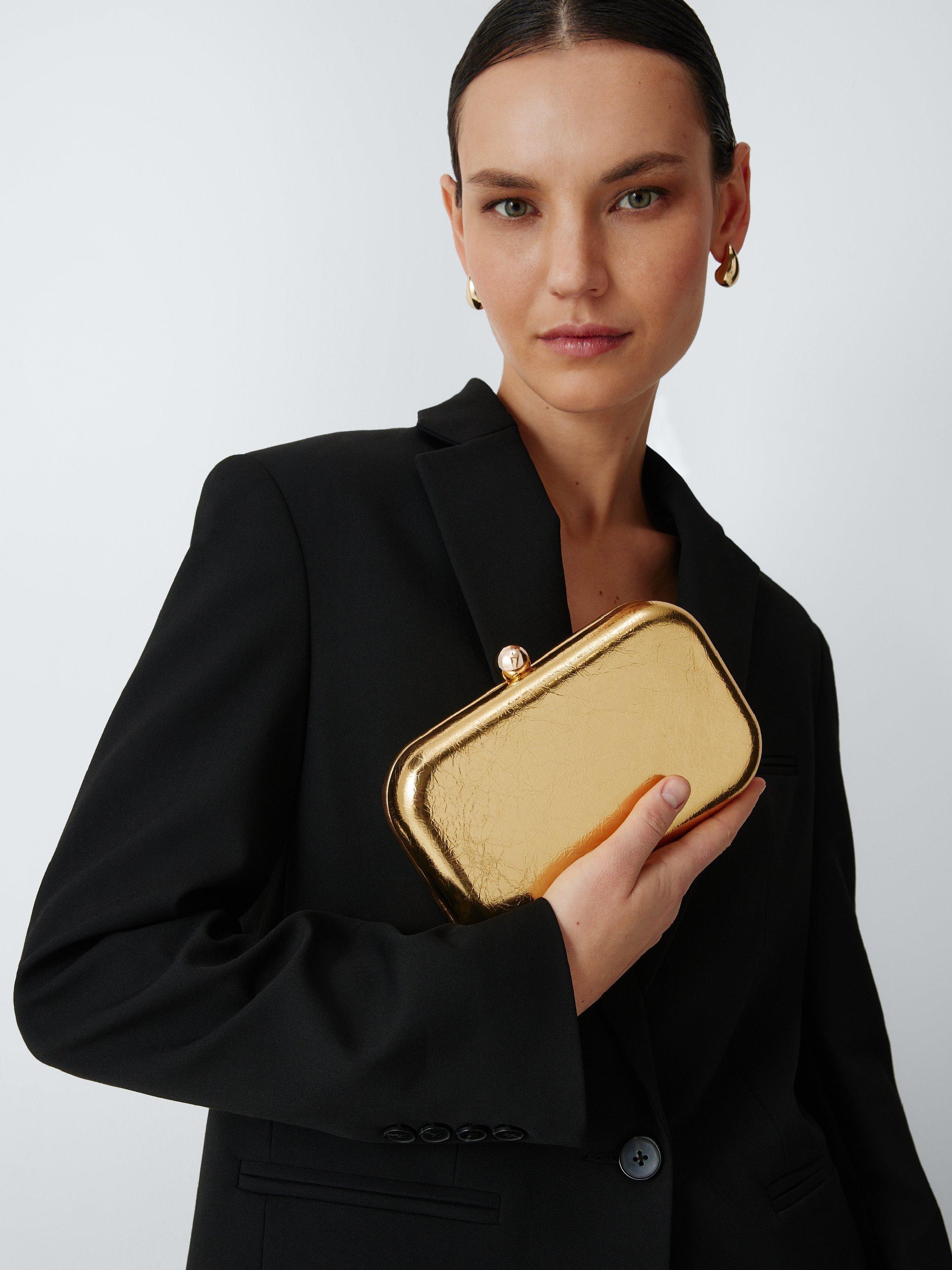 John Lewis Elle crinkled metallic clutch bag gold, imported from the UK