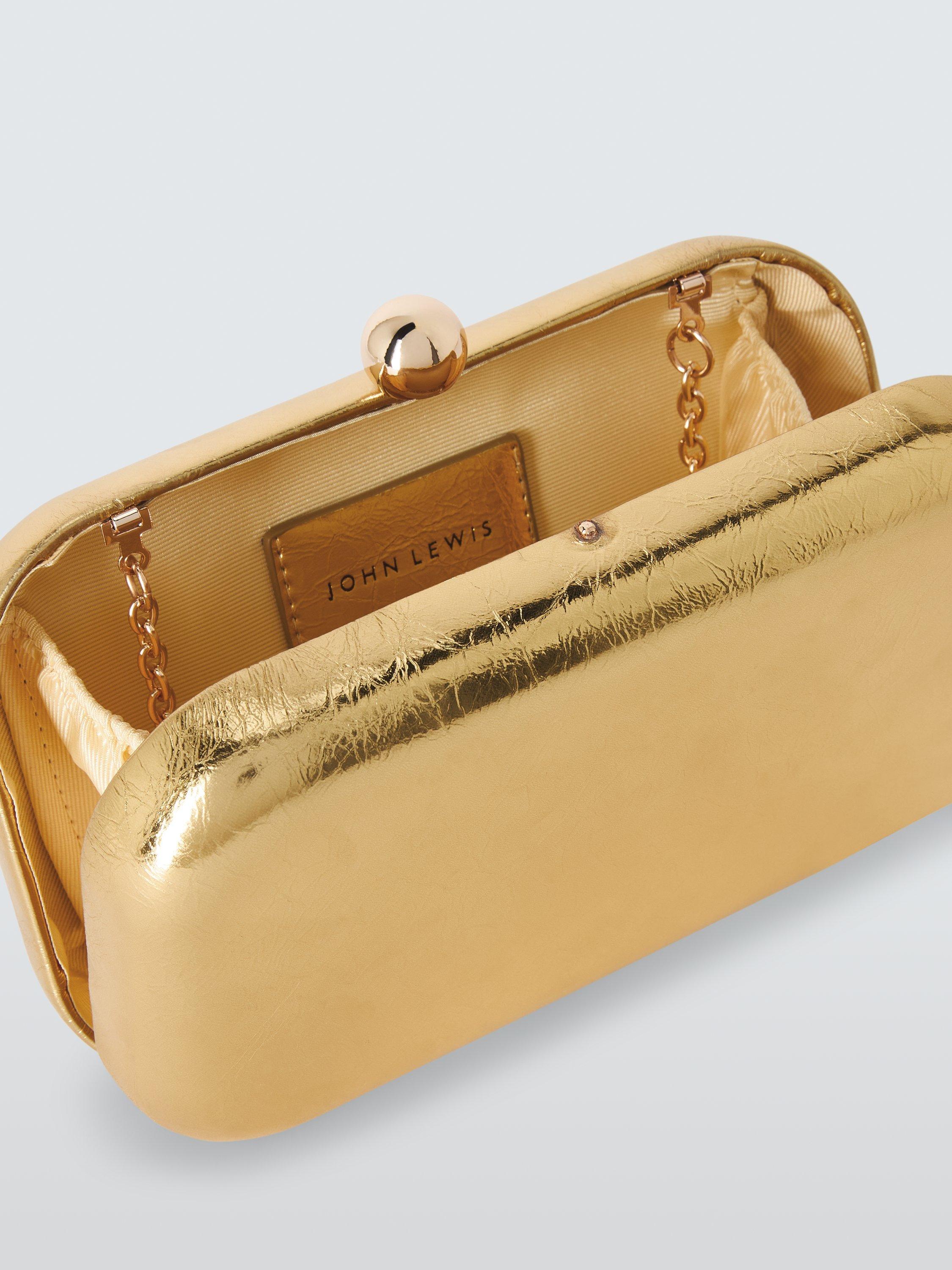 John Lewis Elle crinkled metallic clutch bag gold, imported from the UK