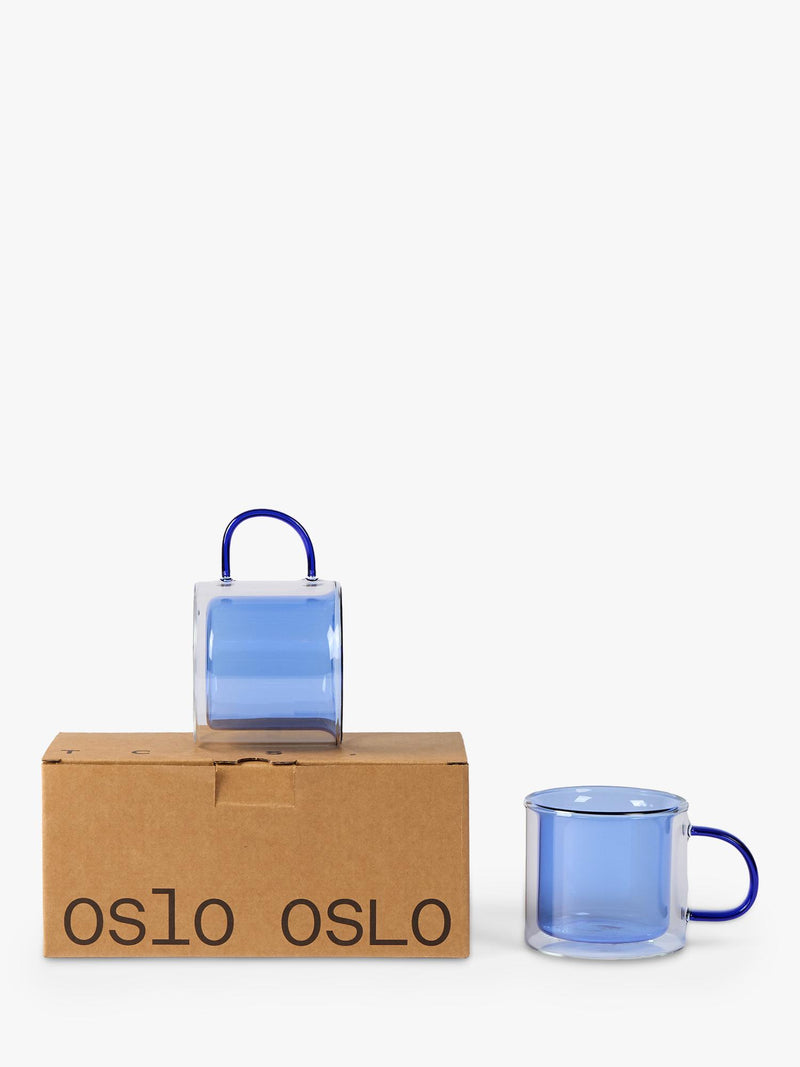 The Conran Shop double-walled borosilicate glass mug set of 2 blue 235ml, UK version