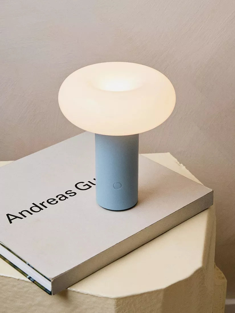 The Conran Shop Torus rechargeable portable table lamp powder blue, imported from the UK