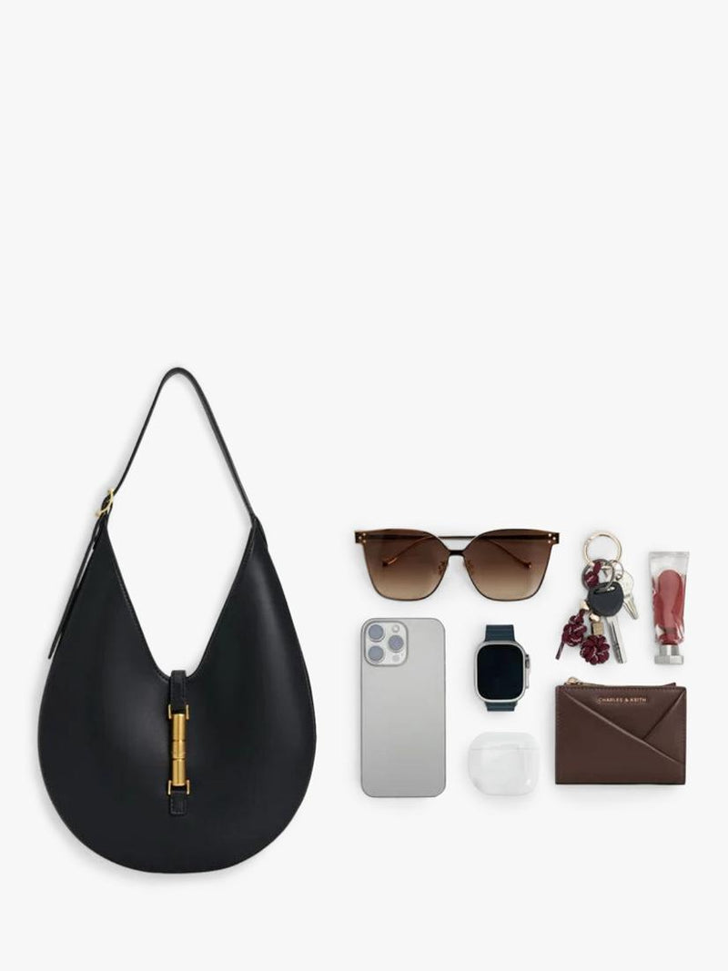 CHARLES & KEITH Cesia Hobo Bag in black, imported from the UK