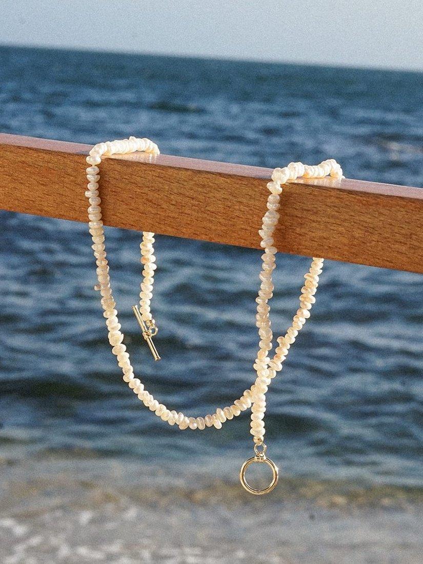 Daisy London pearl T-bar necklace yellow gold (British brand)