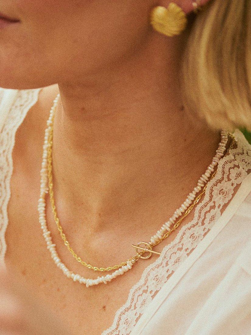Daisy London pearl T-bar necklace yellow gold (British brand)