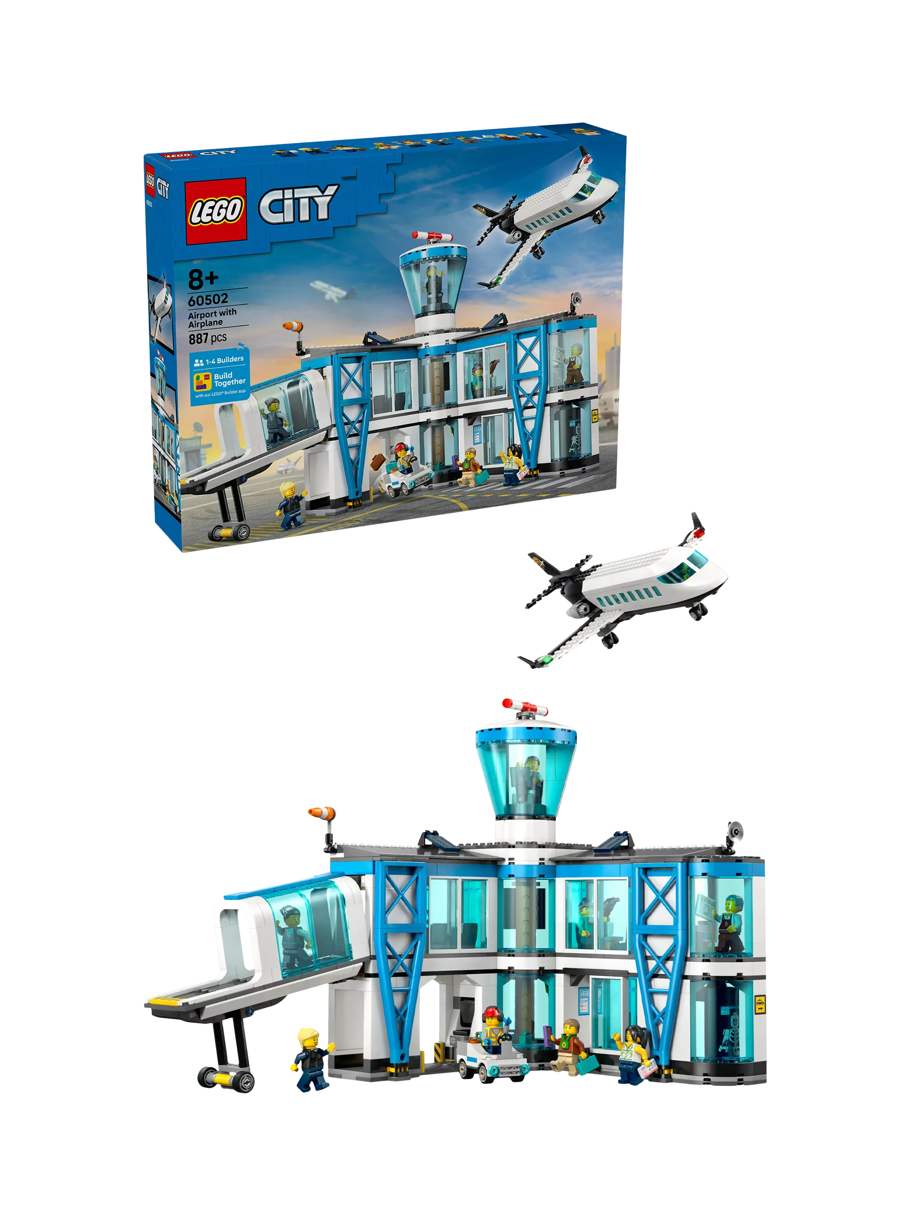 LEGO City airport building toy with airplane and minifigures, UK version