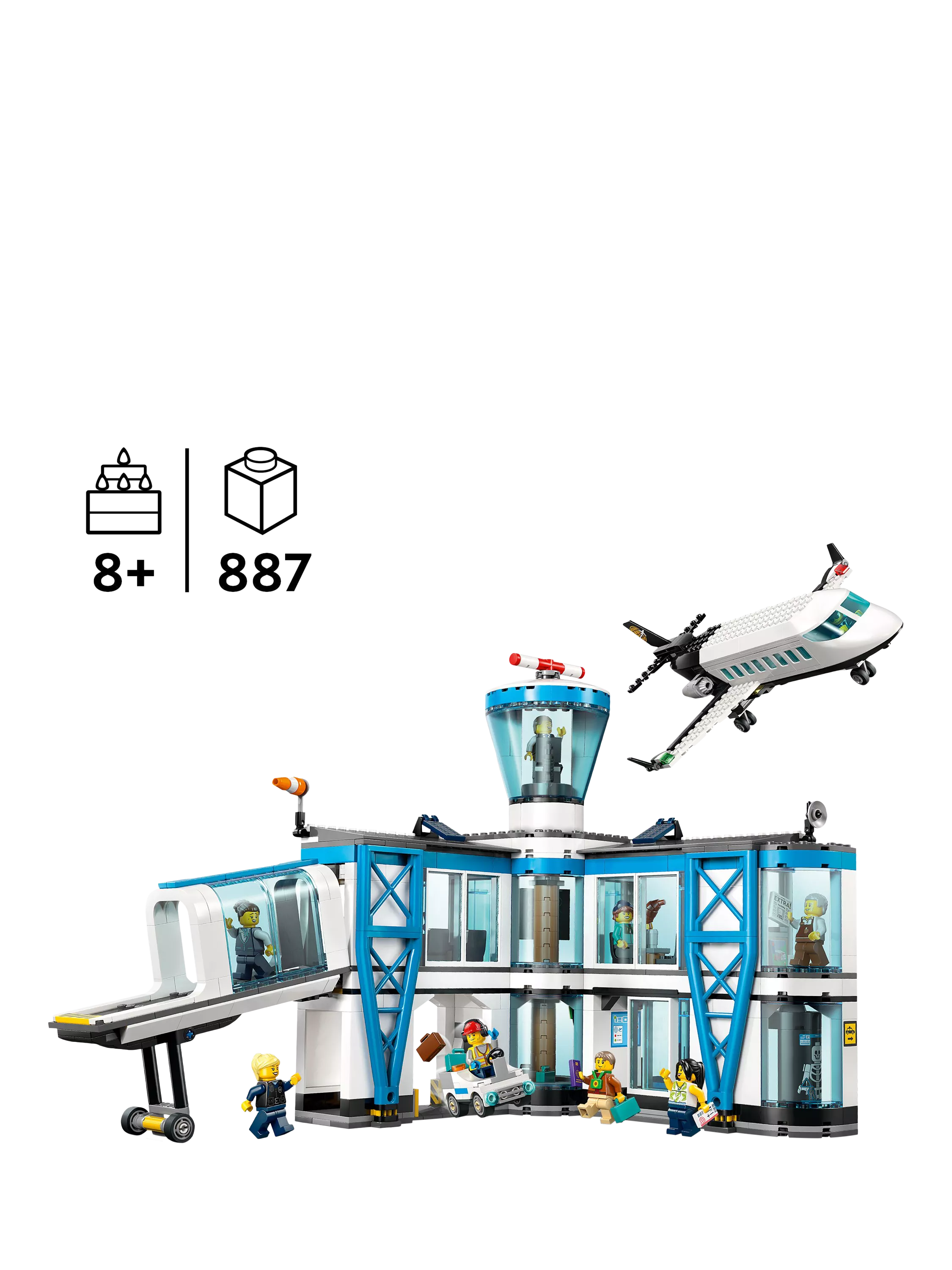 LEGO City airport building toy with airplane and minifigures, UK version