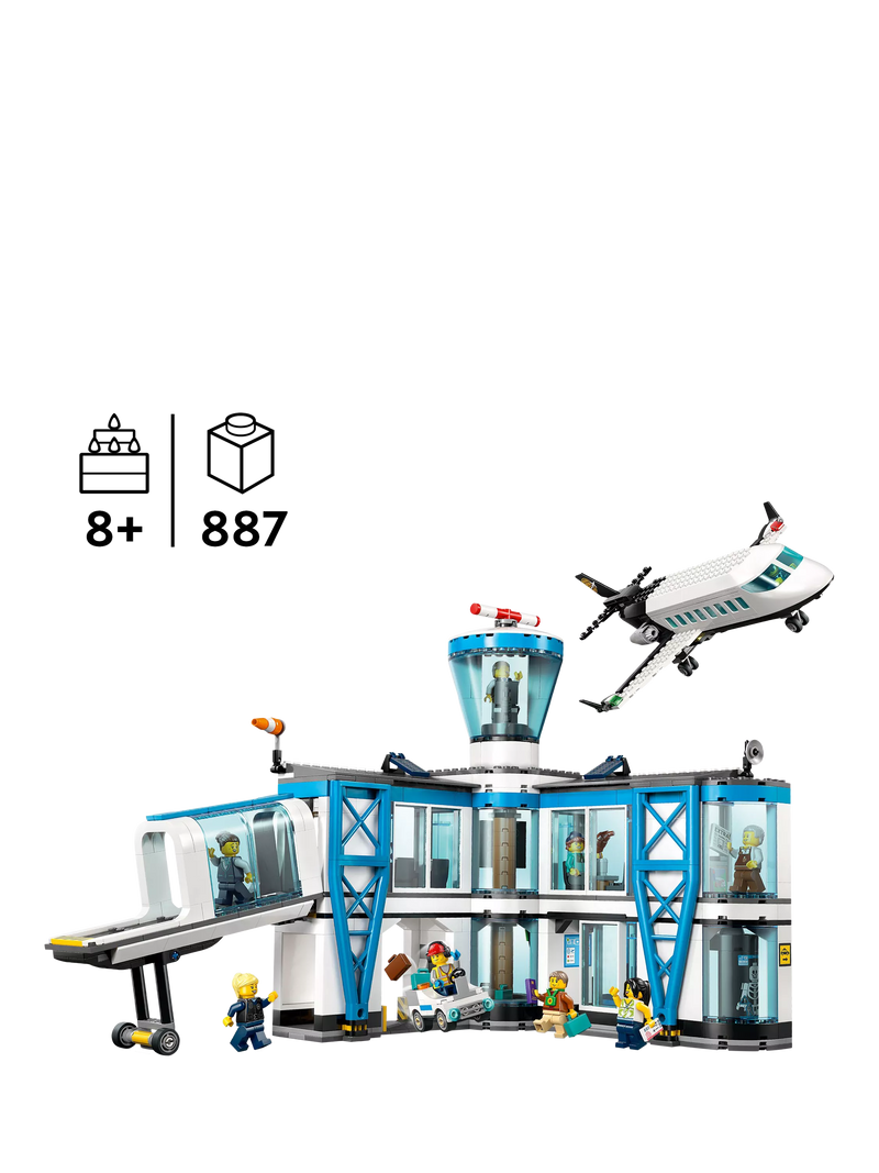 LEGO City airport building toy with airplane and minifigures, UK version
