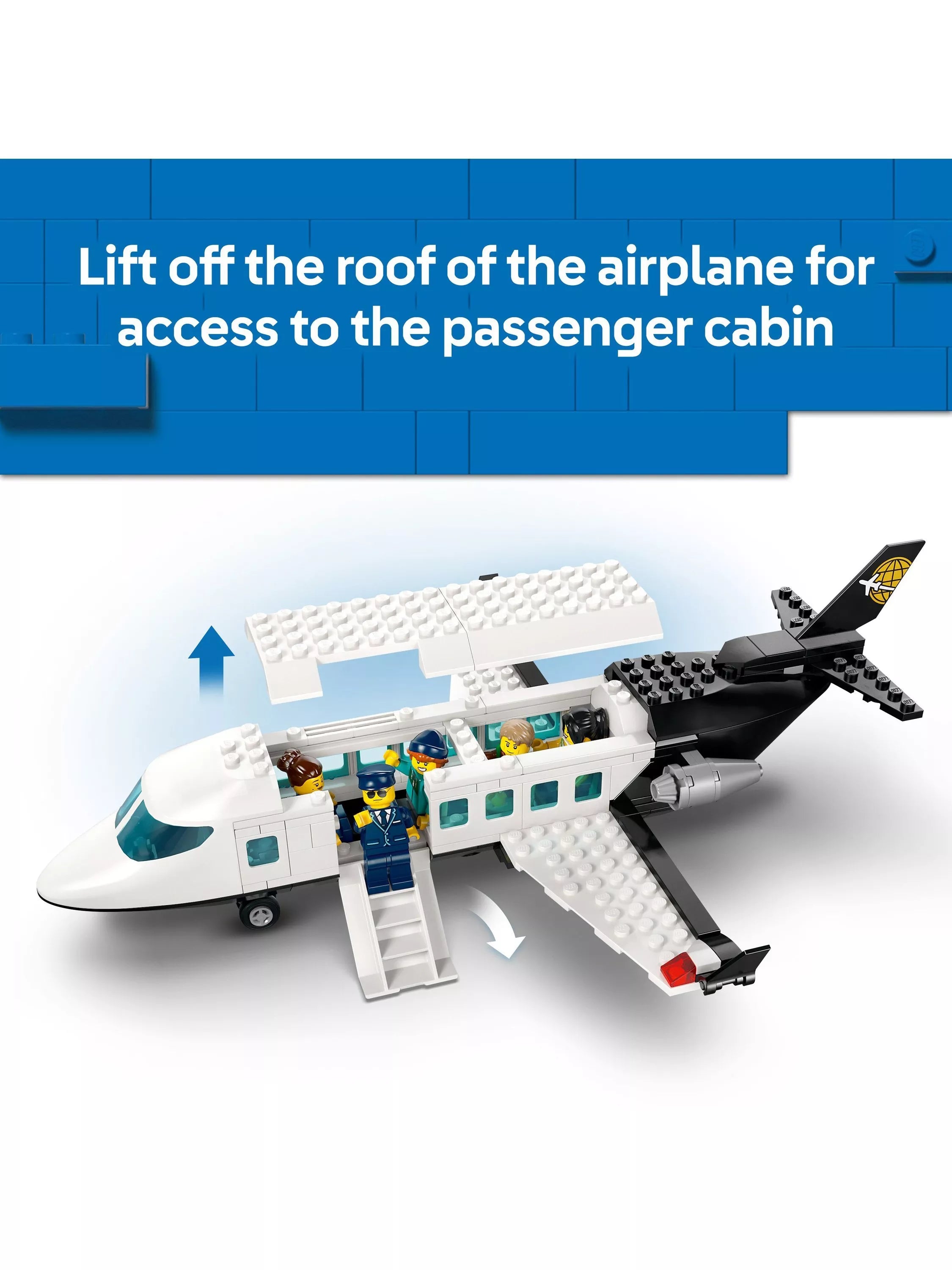 LEGO City airport building toy with airplane and minifigures, UK version