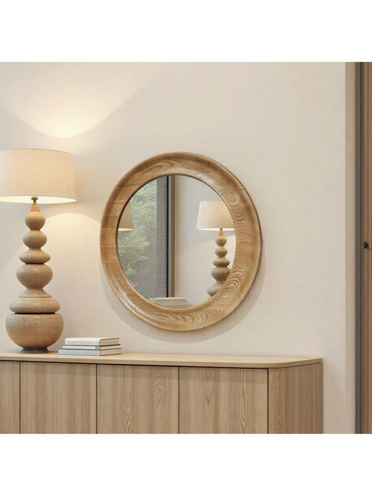 Yearn round oak wall mirror 80cm natural - British product