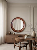 Yearn round oak wall mirror walnut finish 80cm, imported from the UK