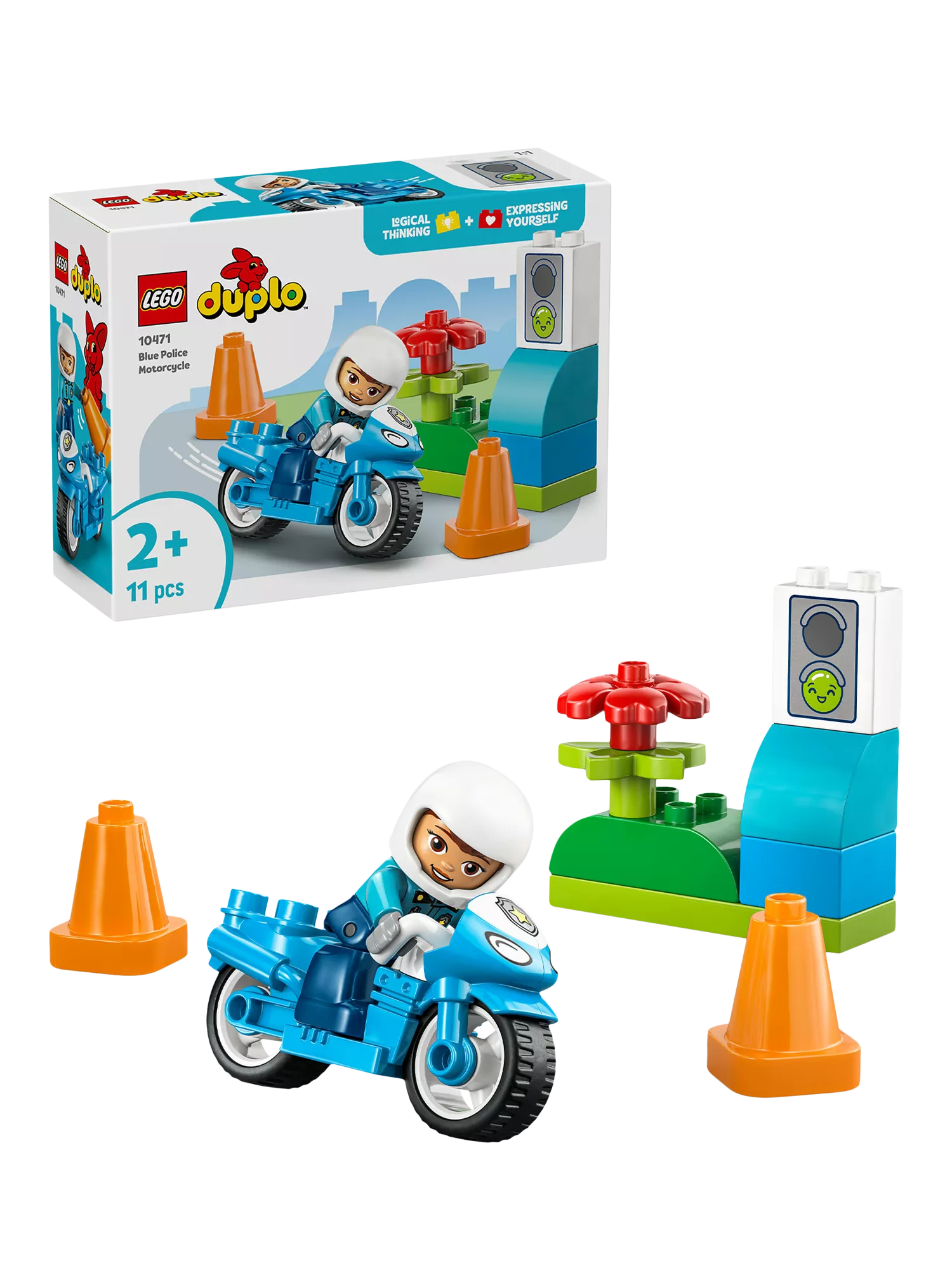 LEGO DUPLO blue police motorcycle playset 10471 - British product