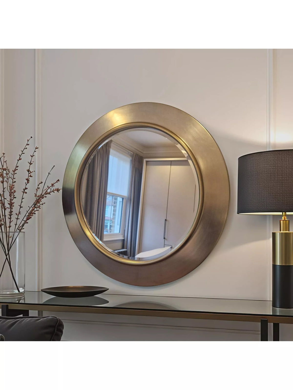 Yearn Ava round wall mirror 91.5cm gold finish, imported from the UK