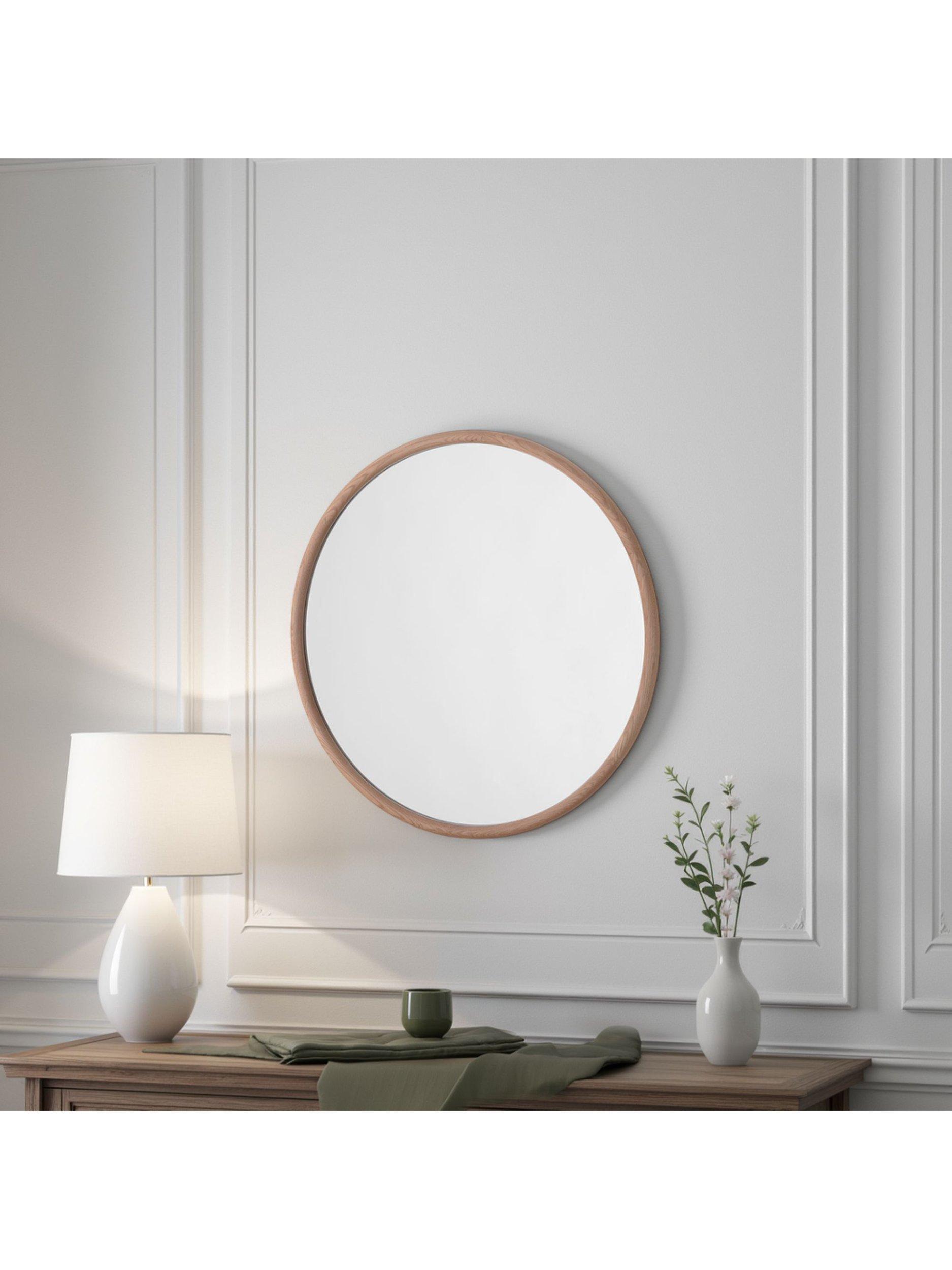 Yearn round wall mirror oak wood frame 60cm - British product