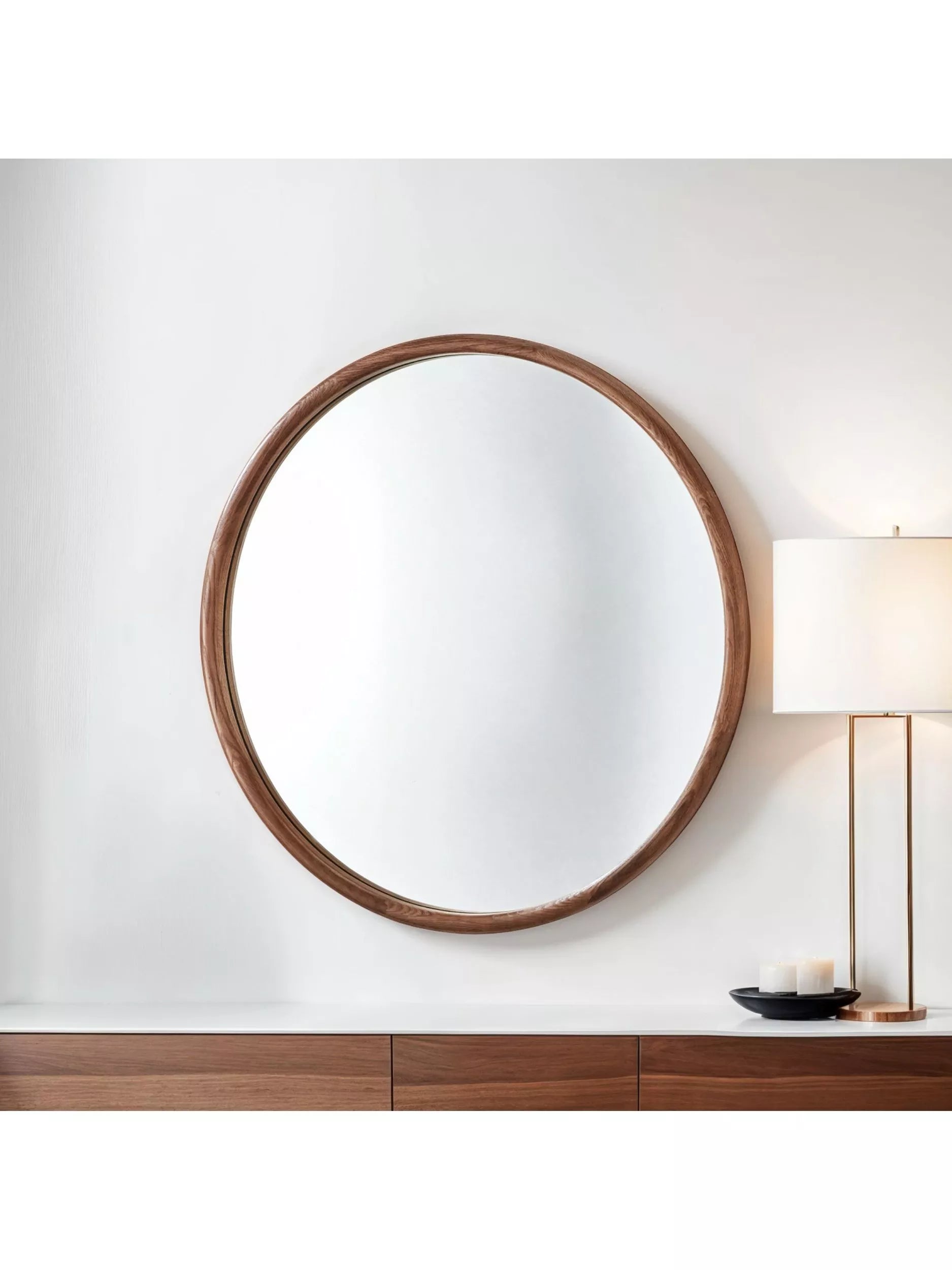 Yearn Beauf Round Oak Wood Frame Wall Mirror