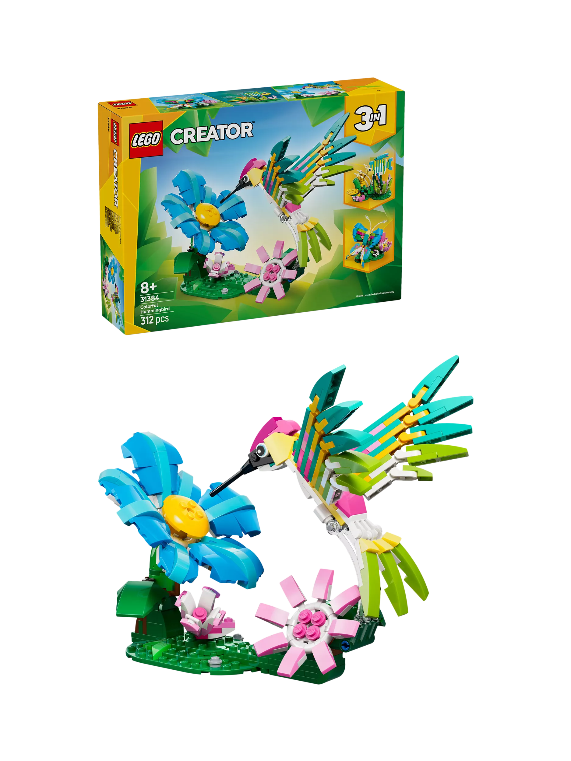 LEGO Creator 3-in-1 hummingbird building toy 312-piece set, imported from the UK