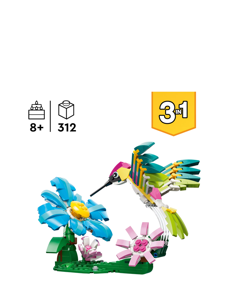 LEGO Creator 3-in-1 hummingbird building toy 312-piece set, imported from the UK