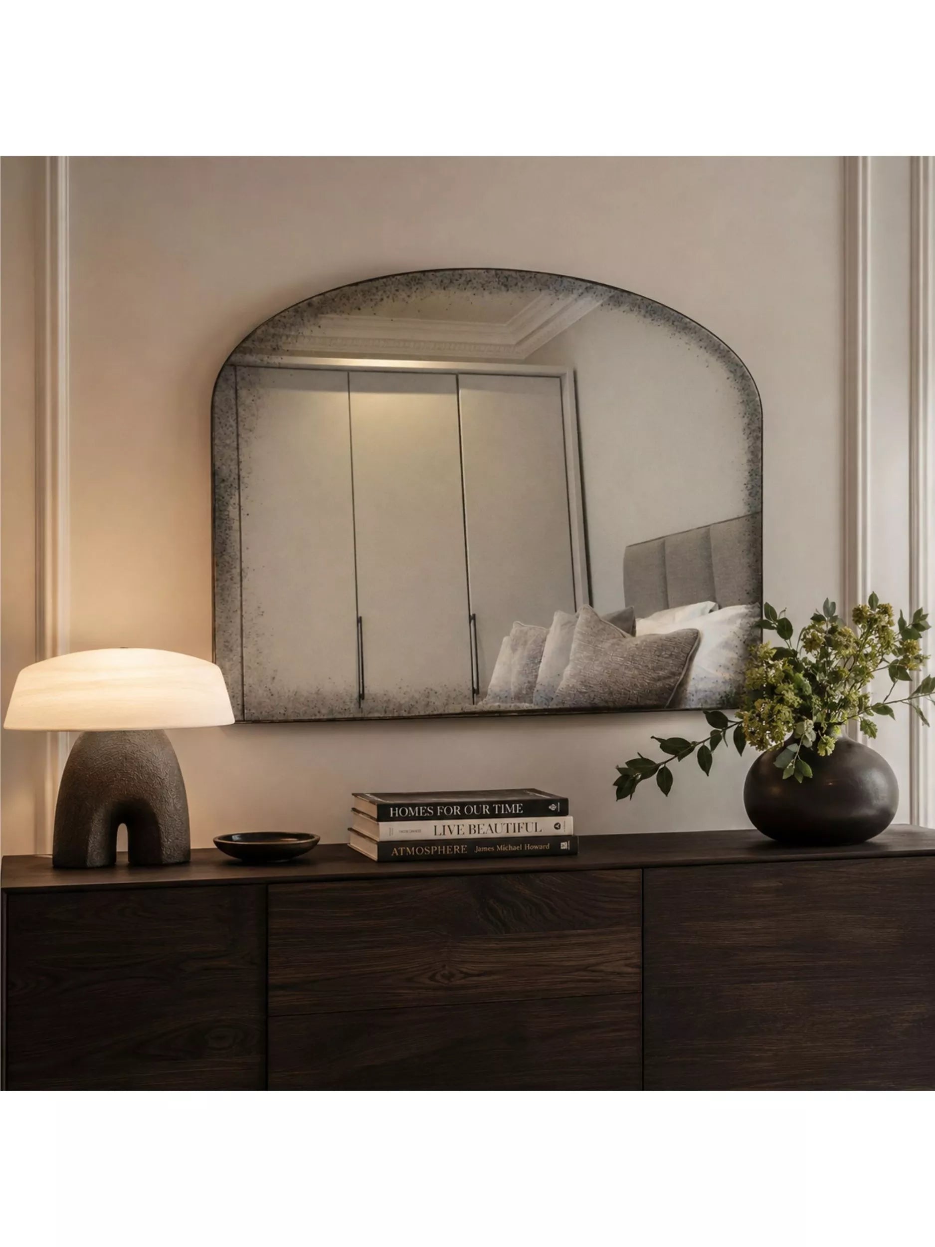 Yearn antiqued black overmantel wall mirror 69x91cm (British brand)