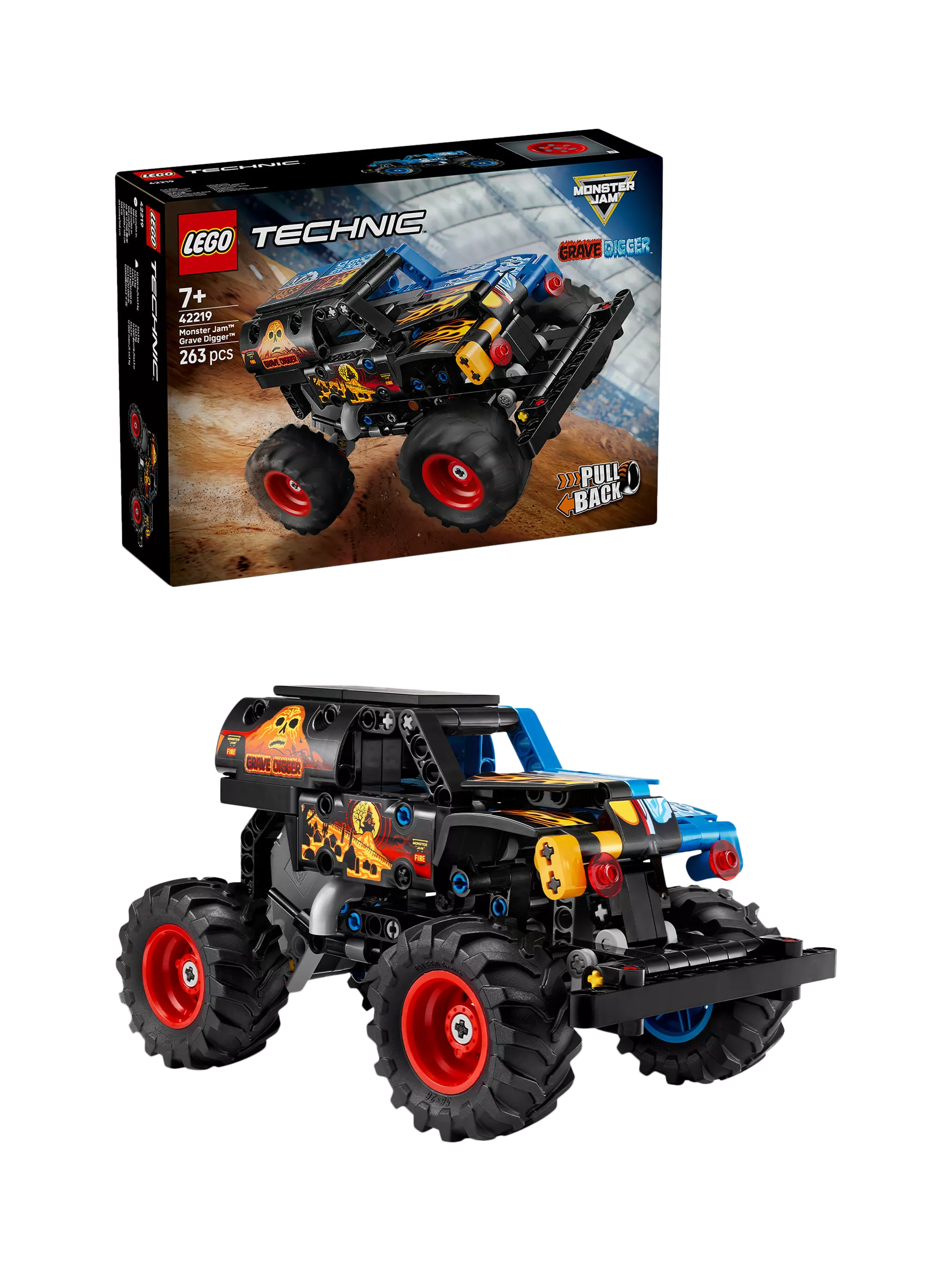 LEGO Technic Grave Digger Fire and Ice pull-back truck, UK version