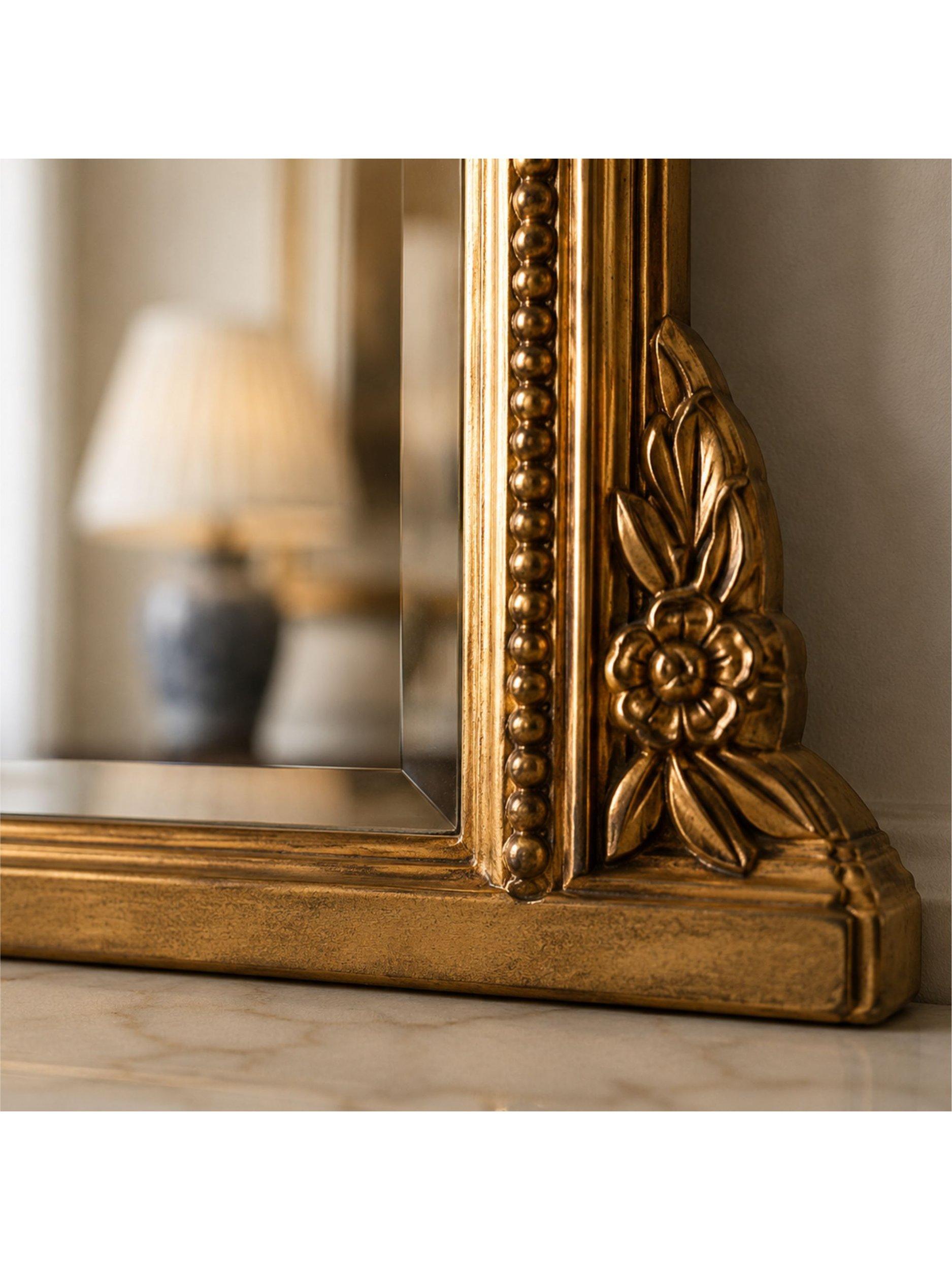 Yearn arched overmantel mirror beaded gilt 66 x 102cm, imported from the UK
