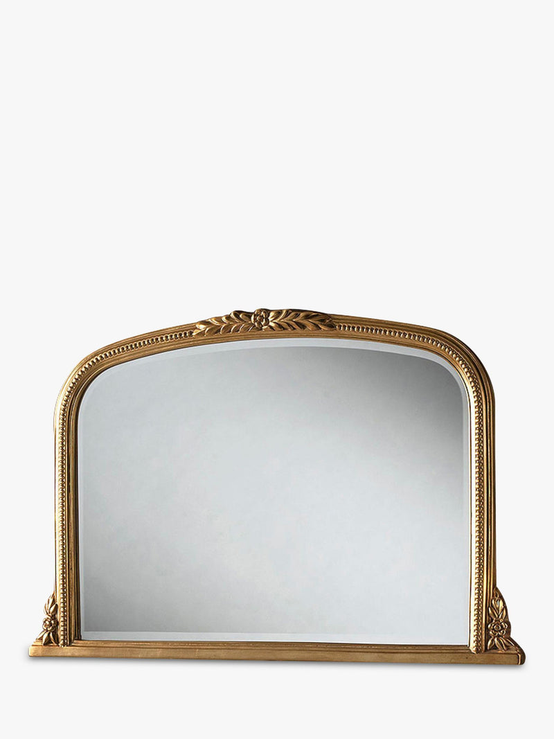 Yearn arched overmantel mirror beaded gilt 66 x 102cm, imported from the UK