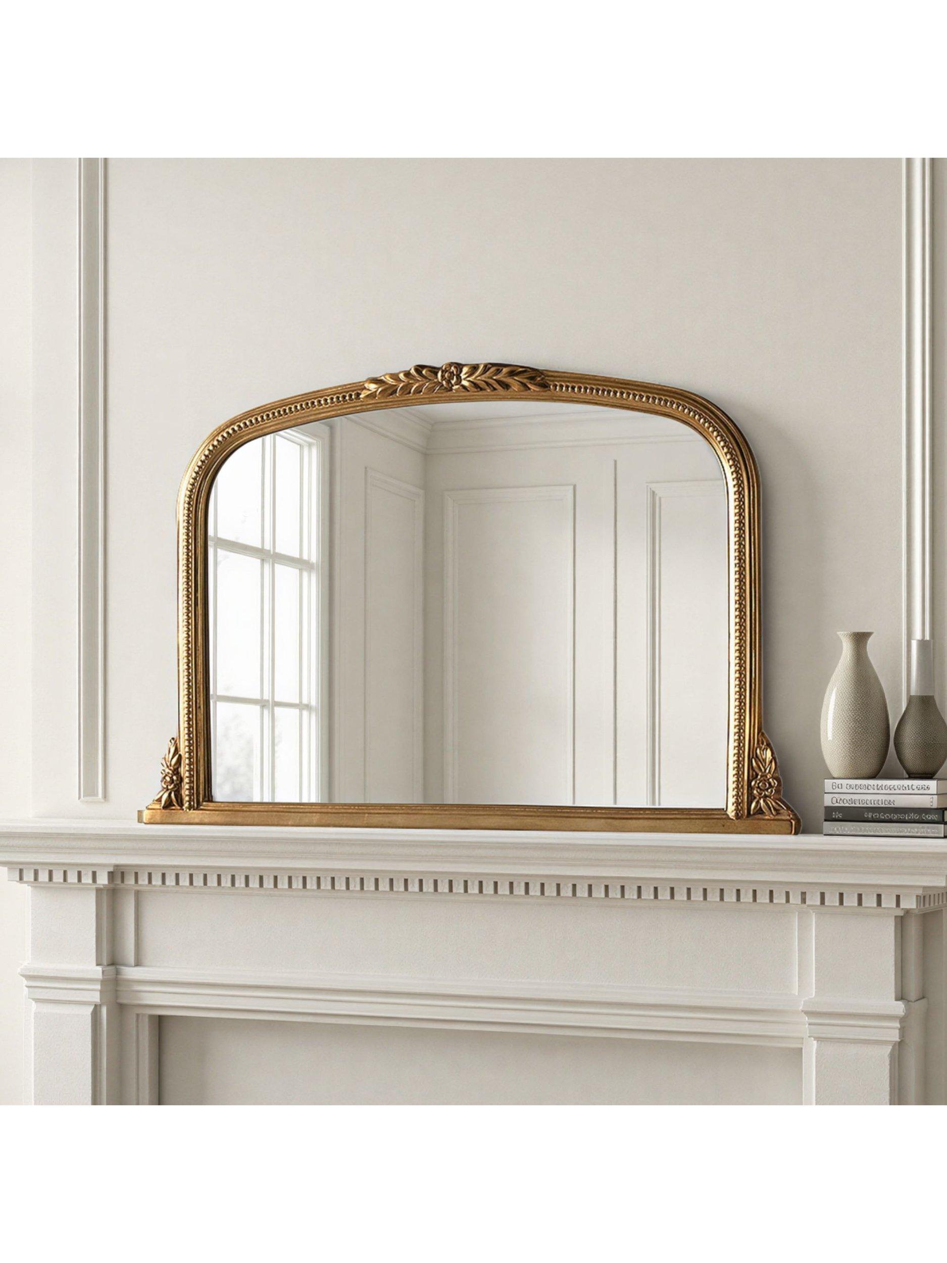 Yearn arched overmantel mirror beaded gilt 66 x 102cm, imported from the UK