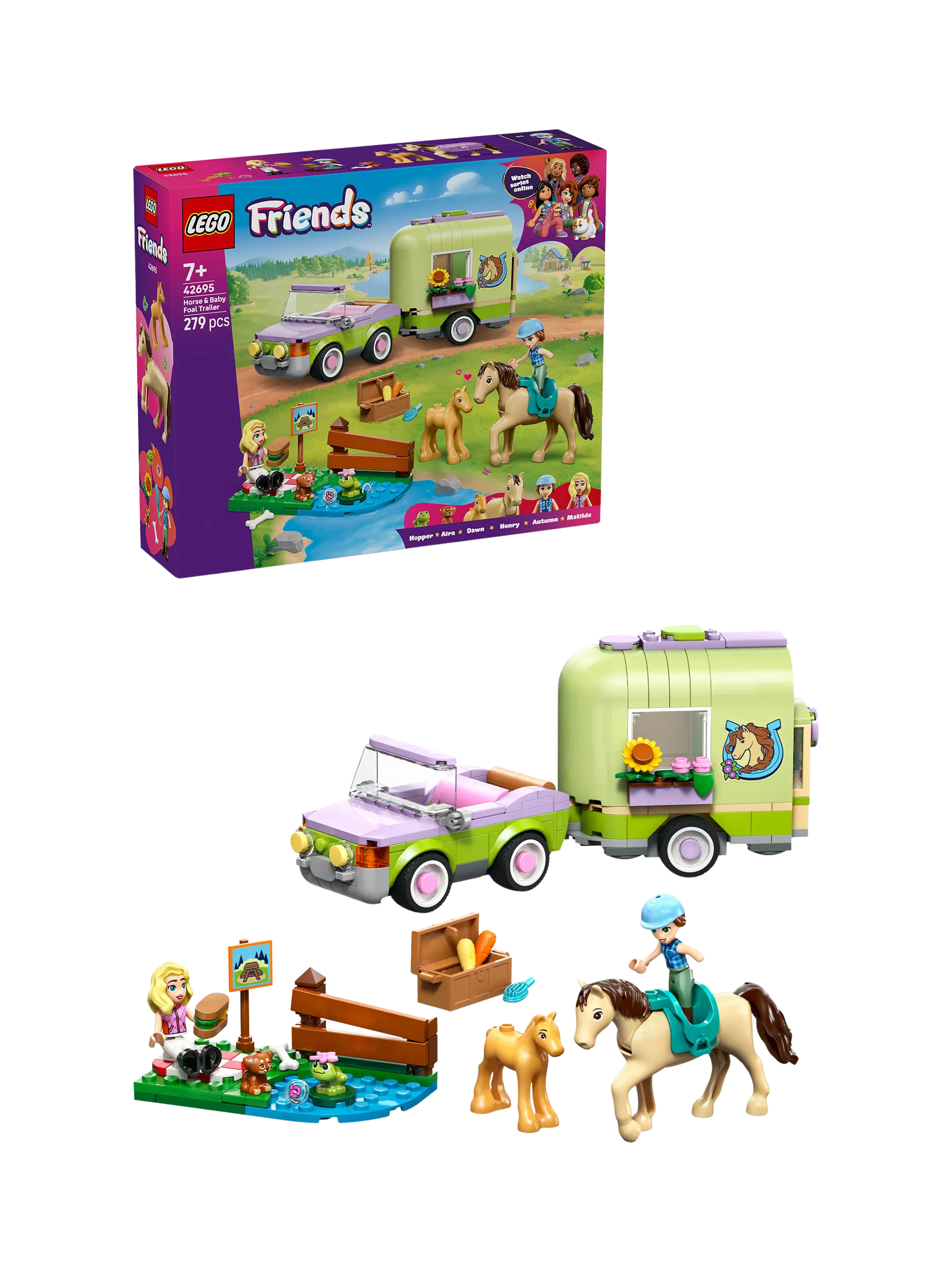 LEGO Friends horse and foal trailer toy construction set, UK version