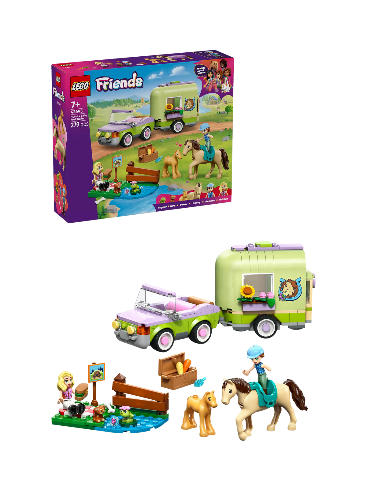LEGO Friends horse and foal trailer toy construction set, UK version