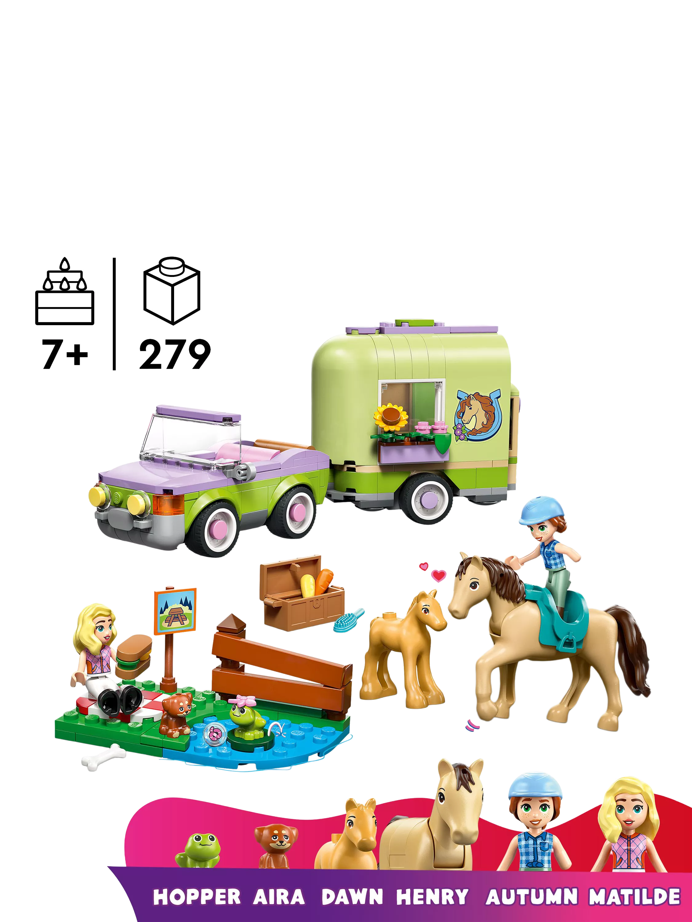 LEGO Friends horse and foal trailer toy construction set, UK version