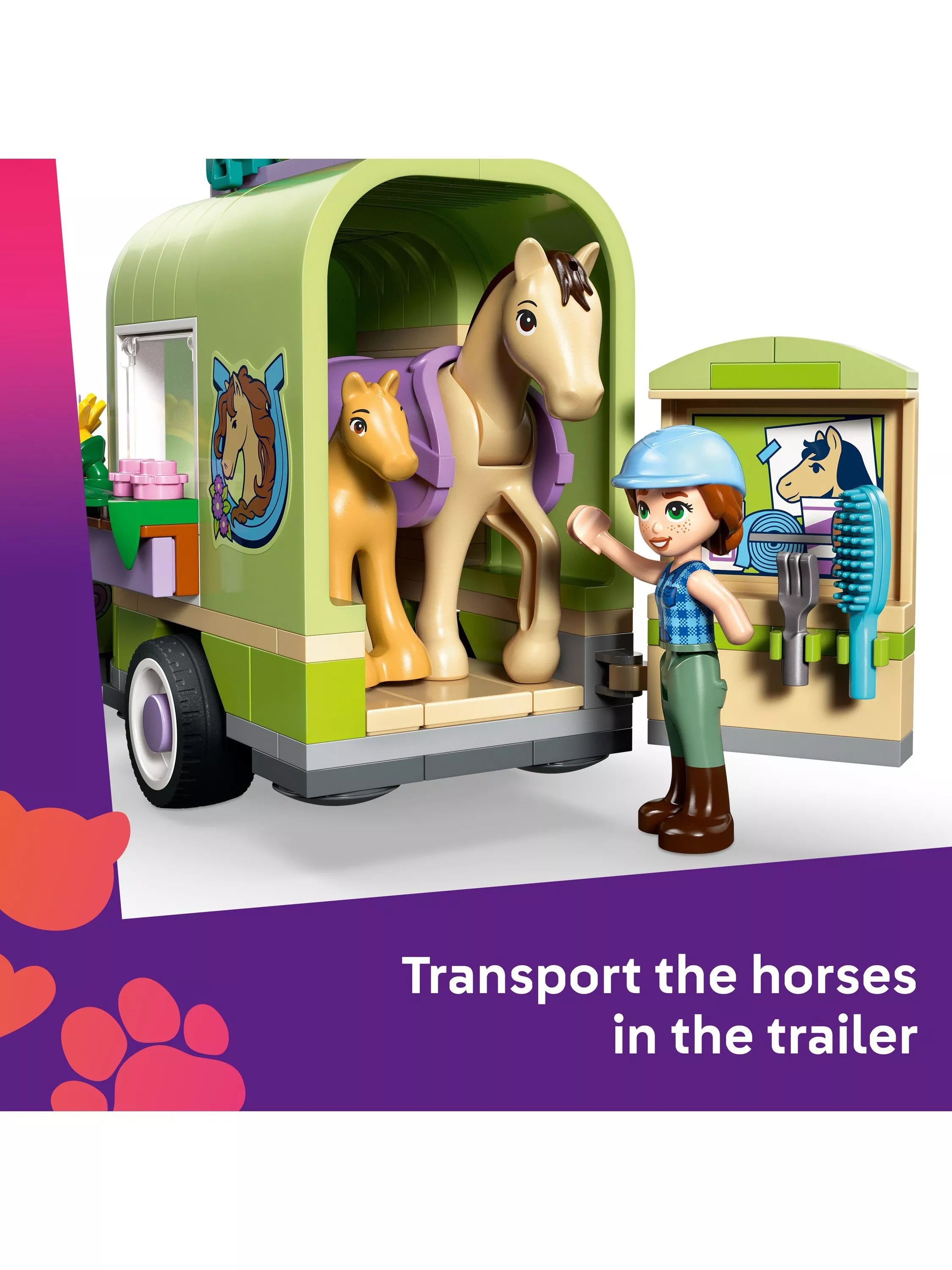 LEGO Friends horse and foal trailer toy construction set, UK version