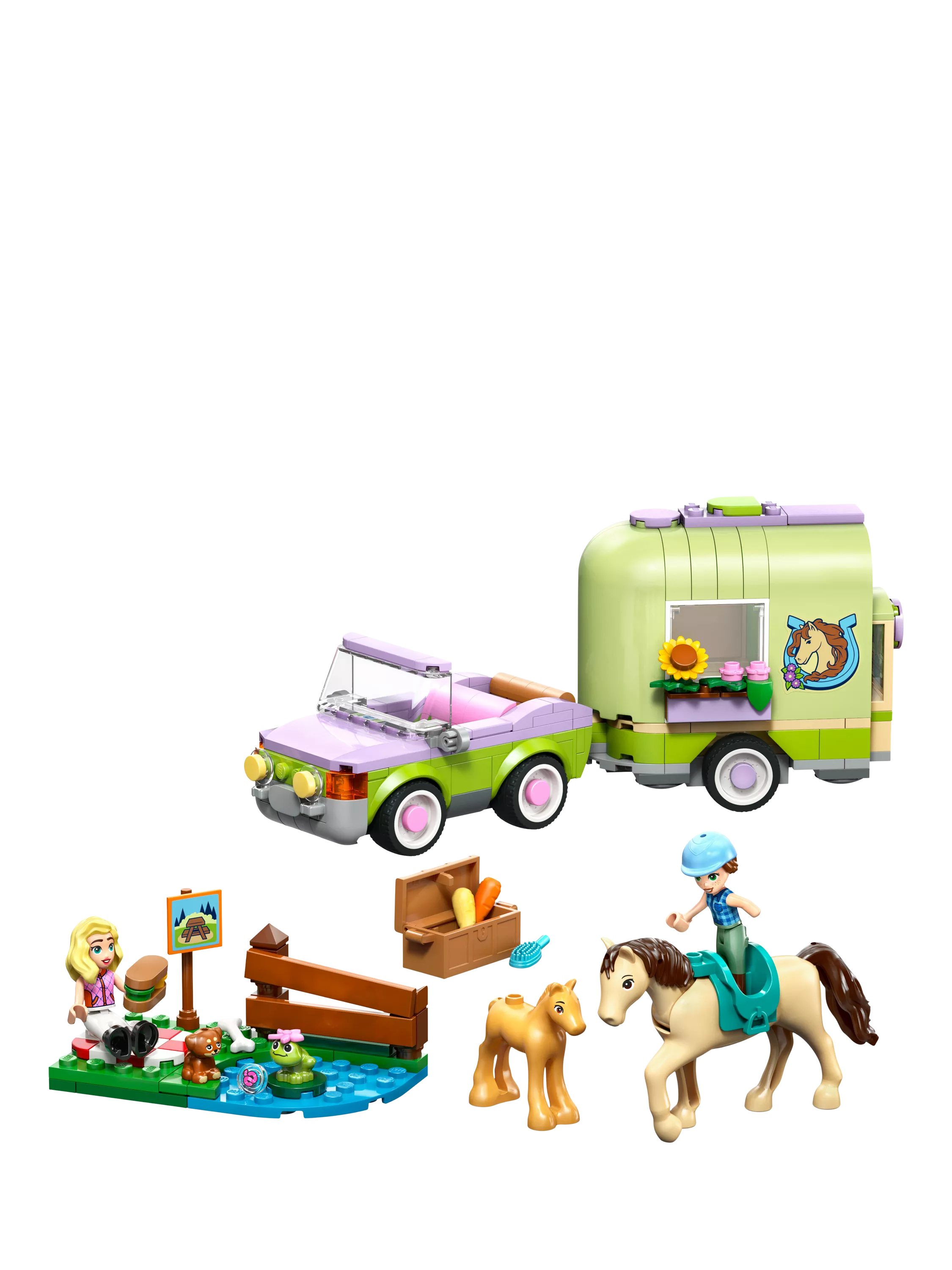 LEGO Friends horse and foal trailer toy construction set, UK version