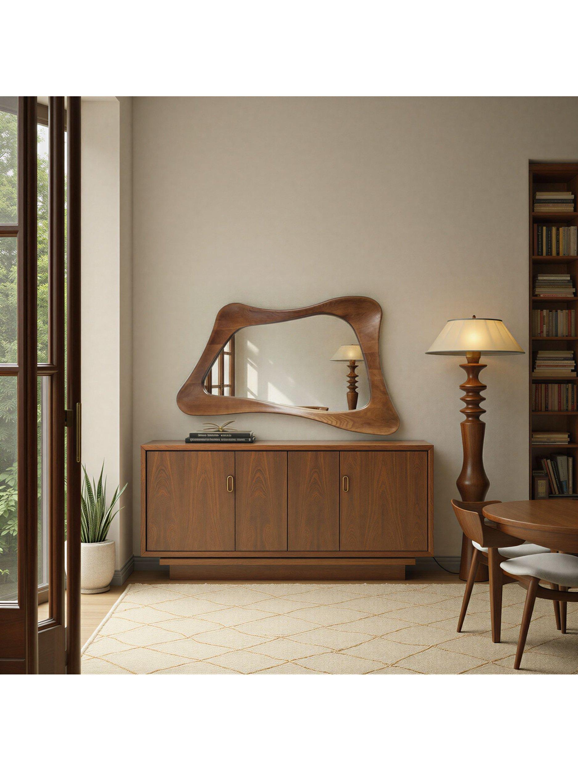 Yearn oak wall mirror curved walnut 120x80cm, UK version
