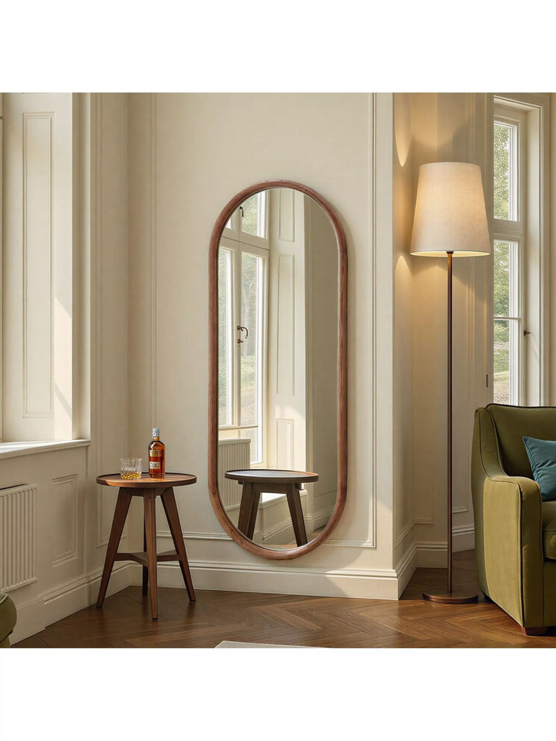 Yearn Quebec Solid Oak Wood Oval Wall Mirror, 150 x 60cm