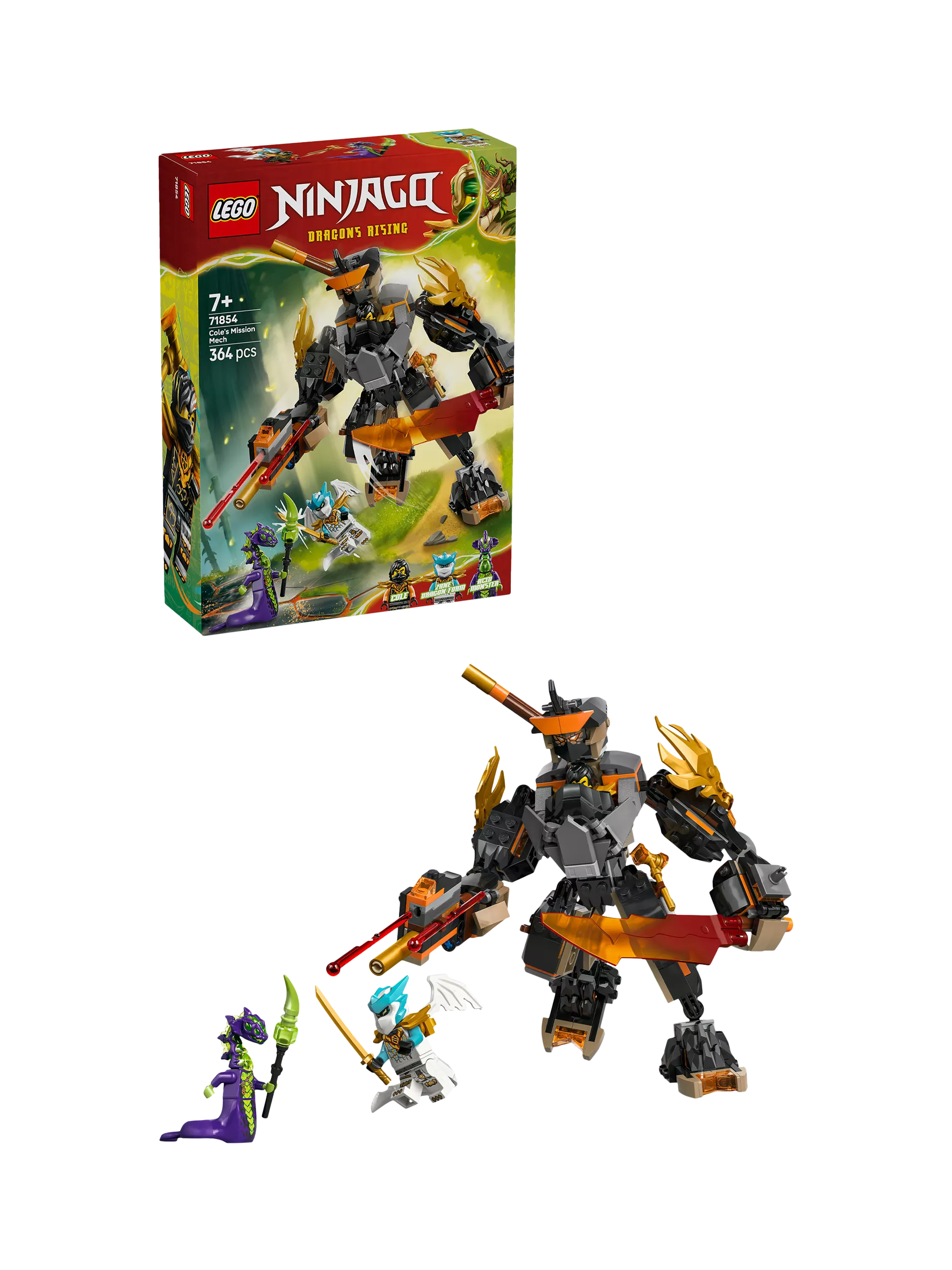 LEGO Ninjago Cole's Mission Mech and Dragon Zane building set 364 pieces (British brand)