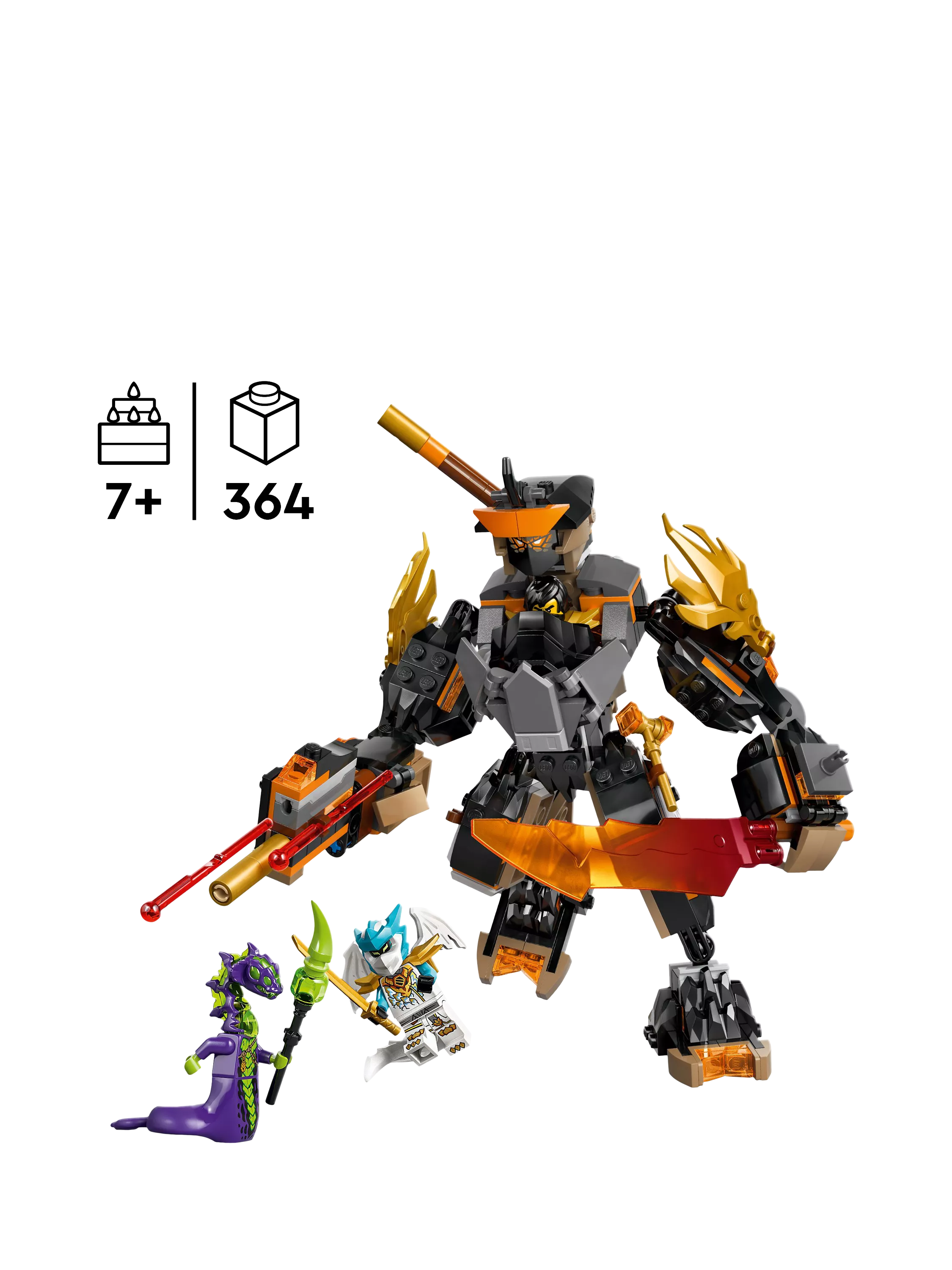 LEGO Ninjago Cole's Mission Mech and Dragon Zane building set 364 pieces (British brand)