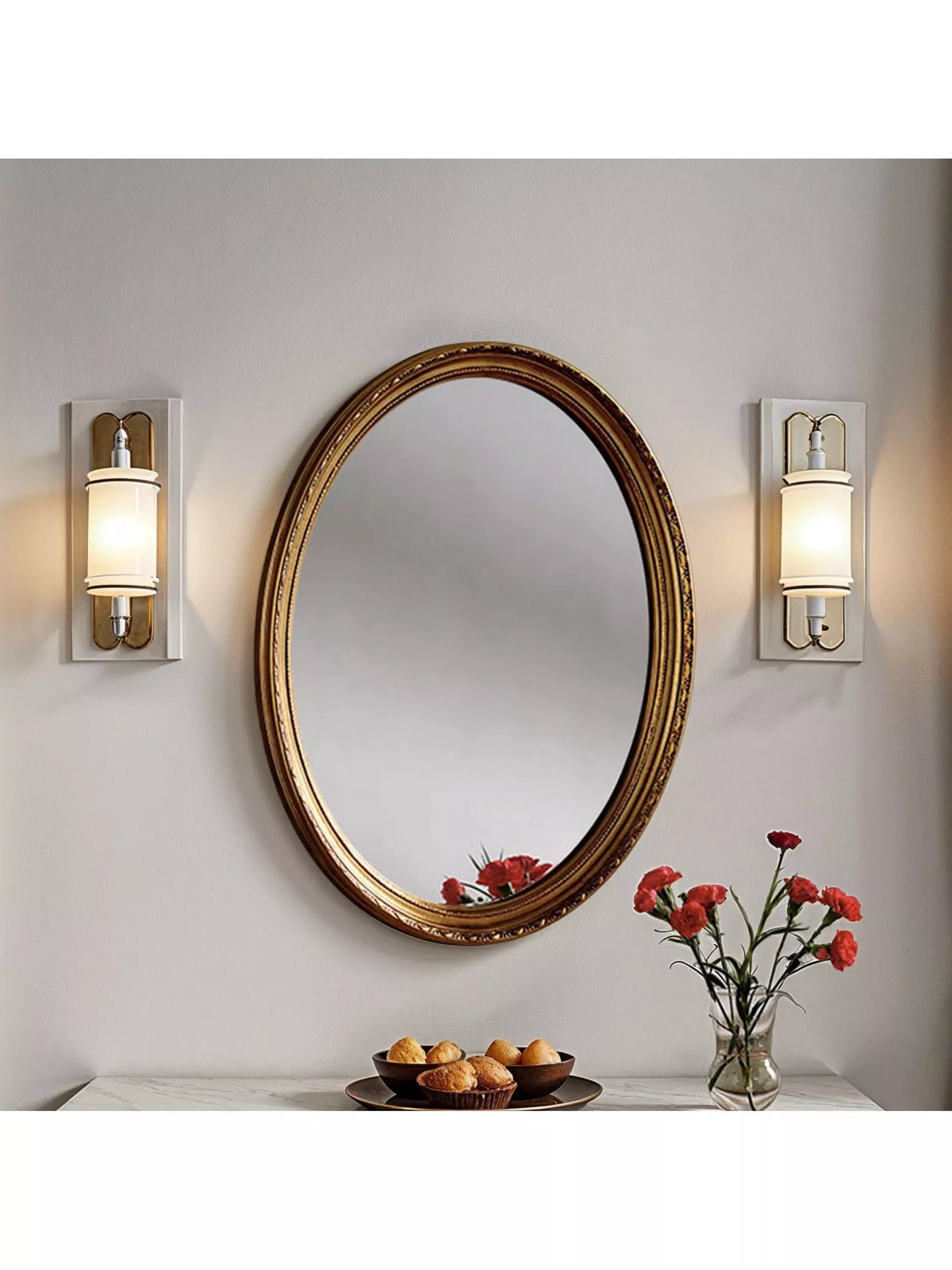 Yearn oval wall mirror 69x58cm gilt finish - British product