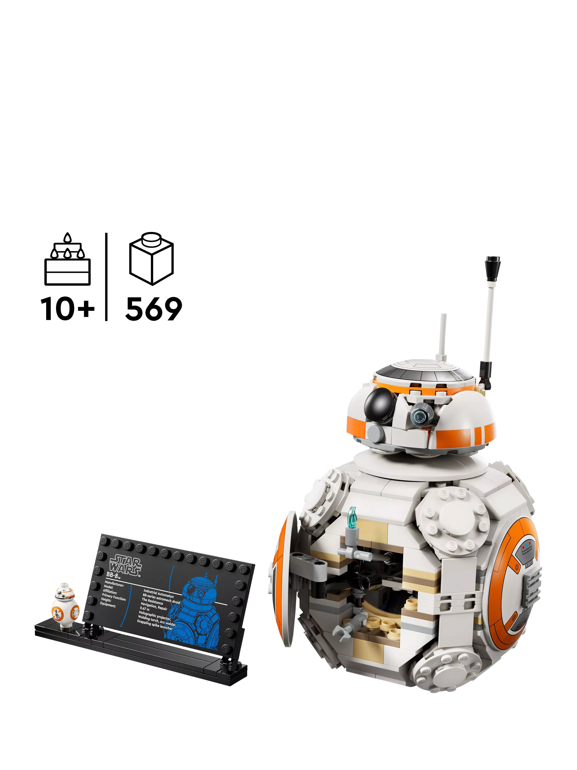 LEGO BB-8 Astromech Droid building set 569 pieces, imported from the UK