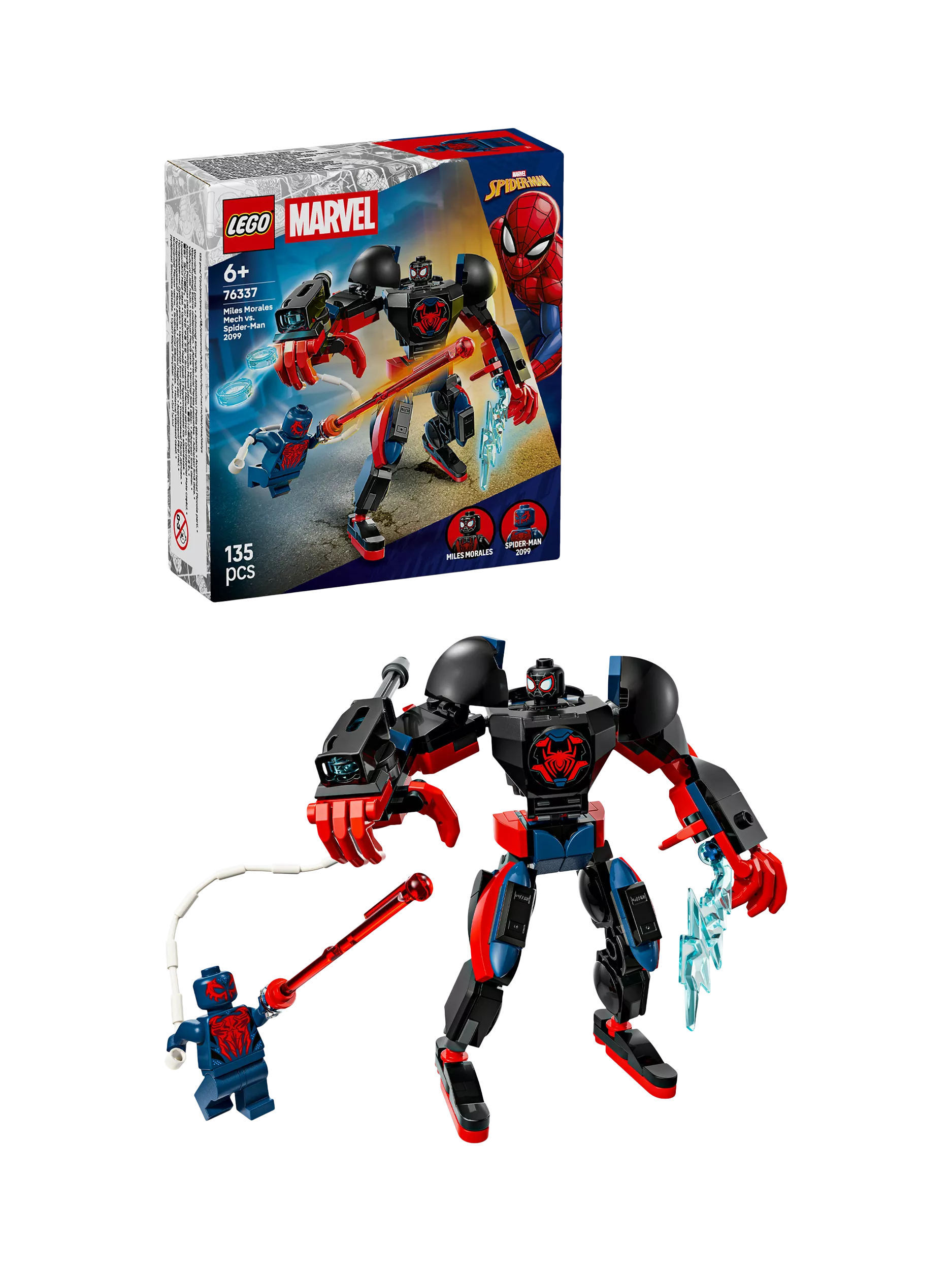 LEGO Miles Morales Mech vs Spider-Man 2099, imported from the UK
